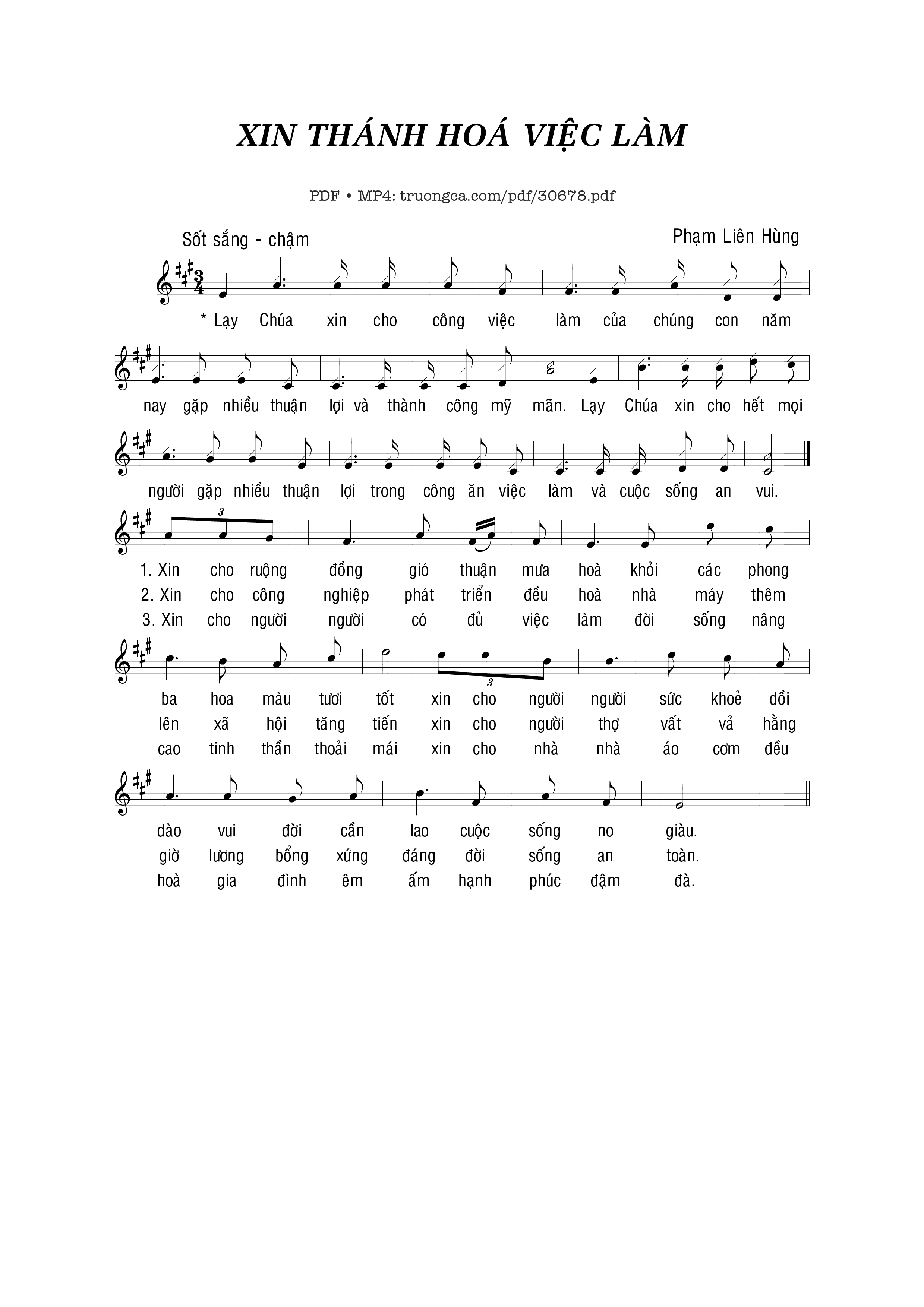 Sheet PDF of Xin Thánh Hóa Việc Làm