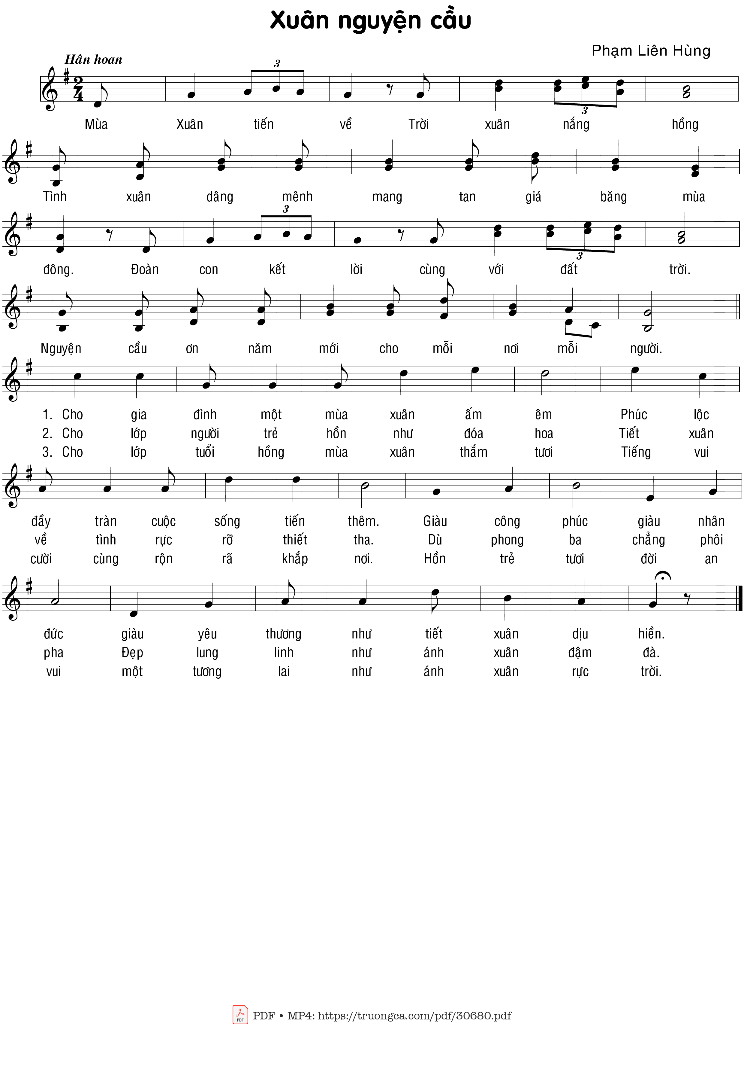 Sheet PDF of Xuân Nguyện Cầu