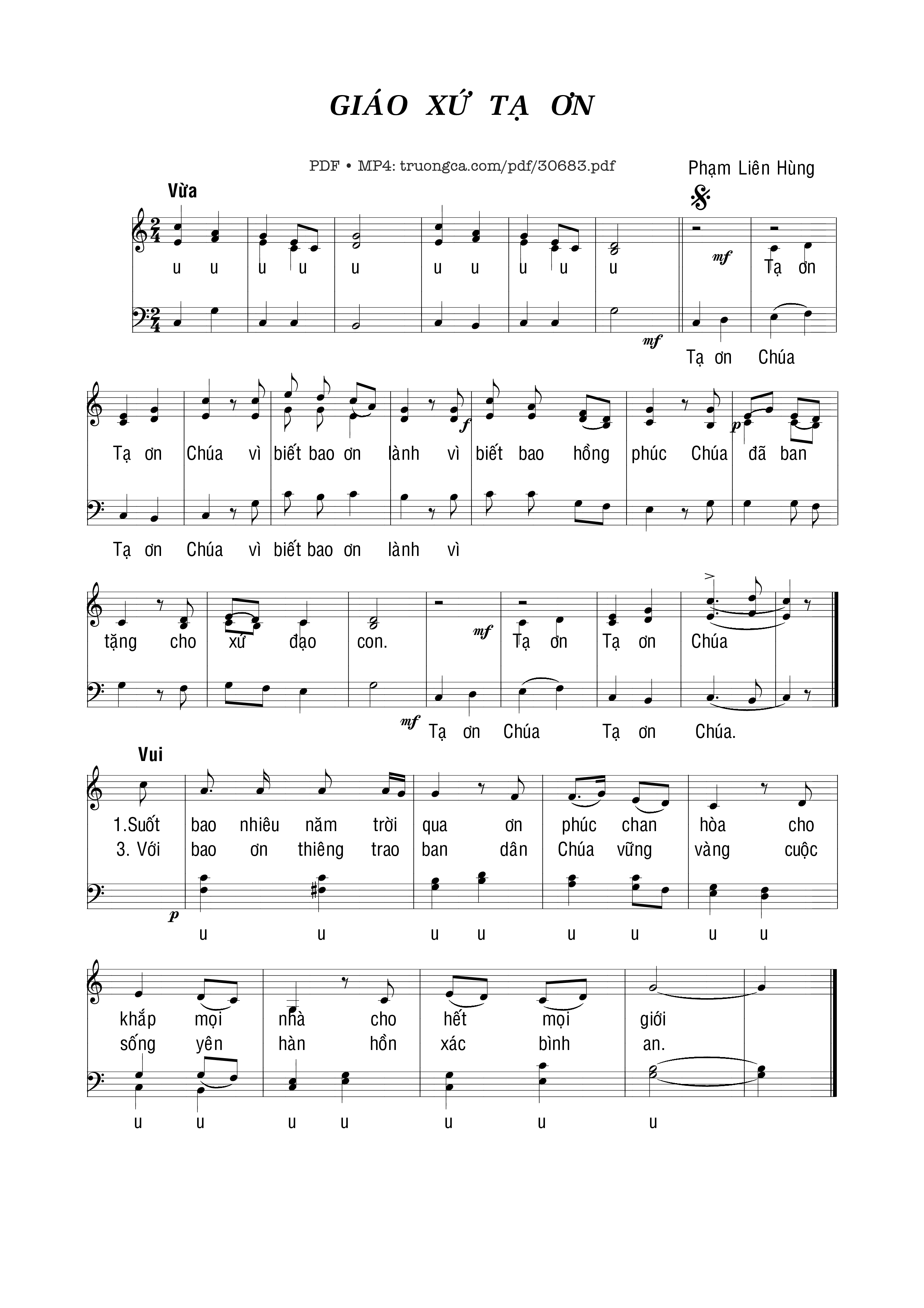 Page 1 of Sheet music PDF Giáo xứ tạ ơn - Phạm Liên Hùng