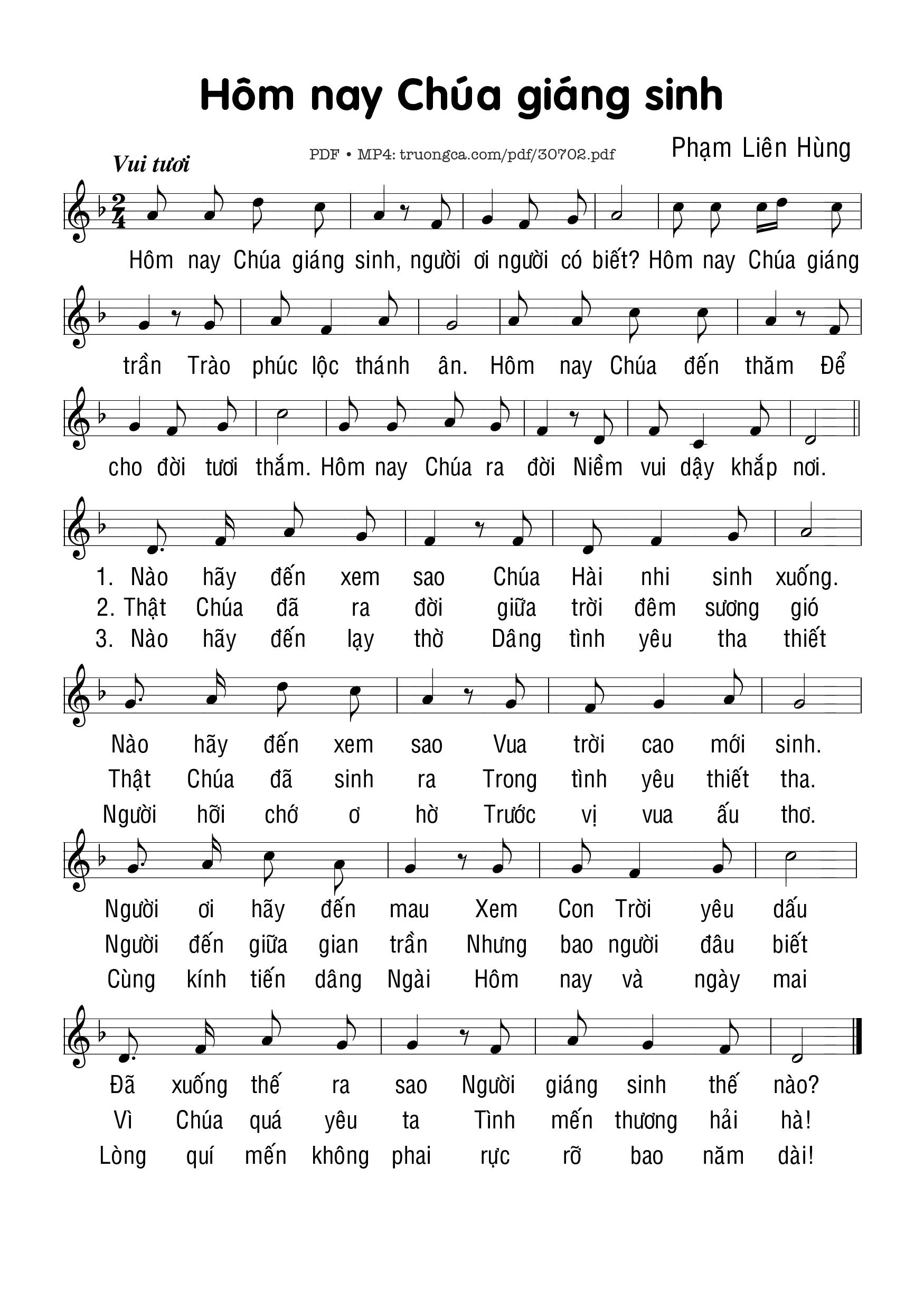 Sheet PDF of Hôm Nay Chúa Giáng Sinh