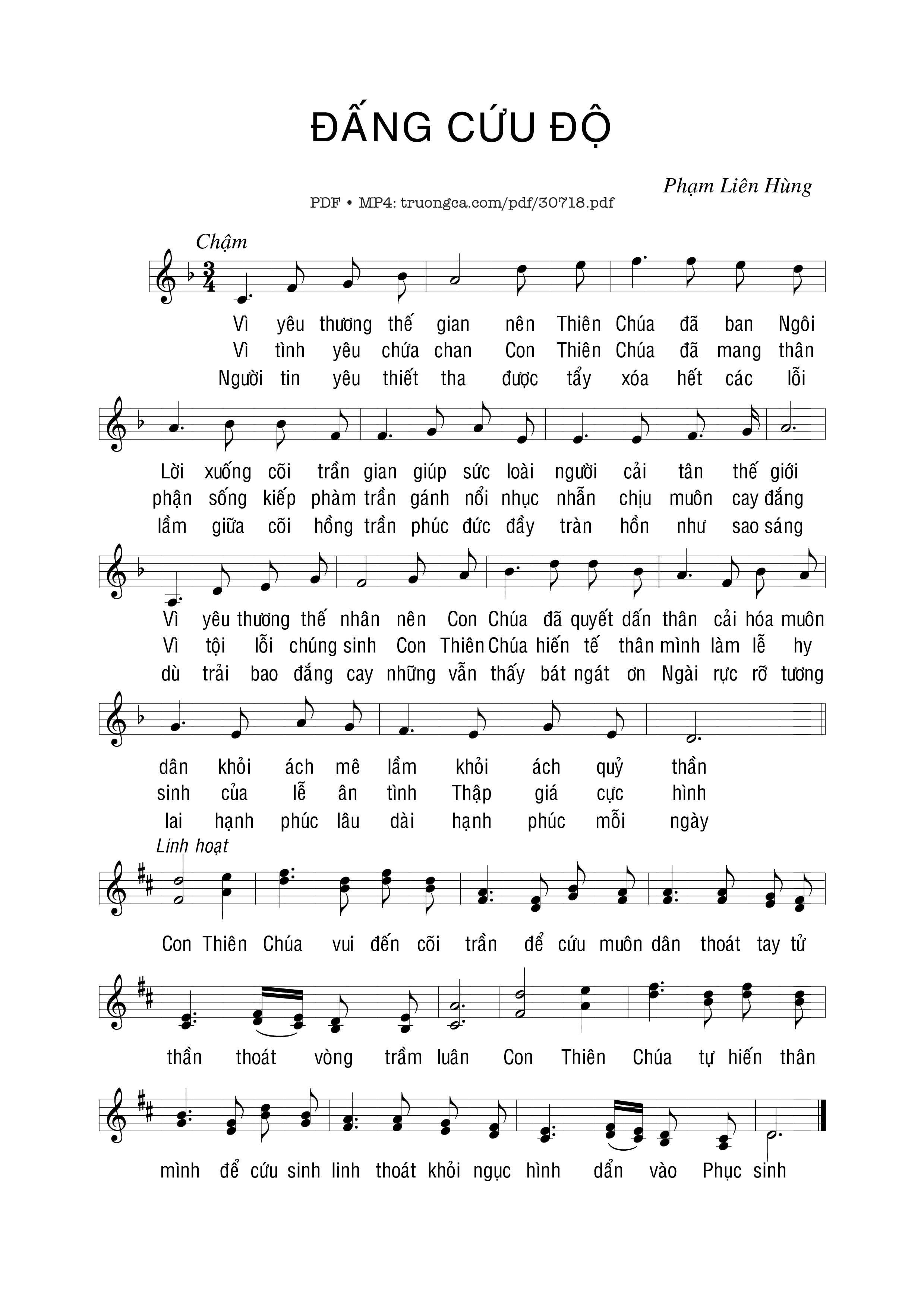 Page 1 of Sheet music PDF Đấng cứu độ - Phạm Liên Hùng