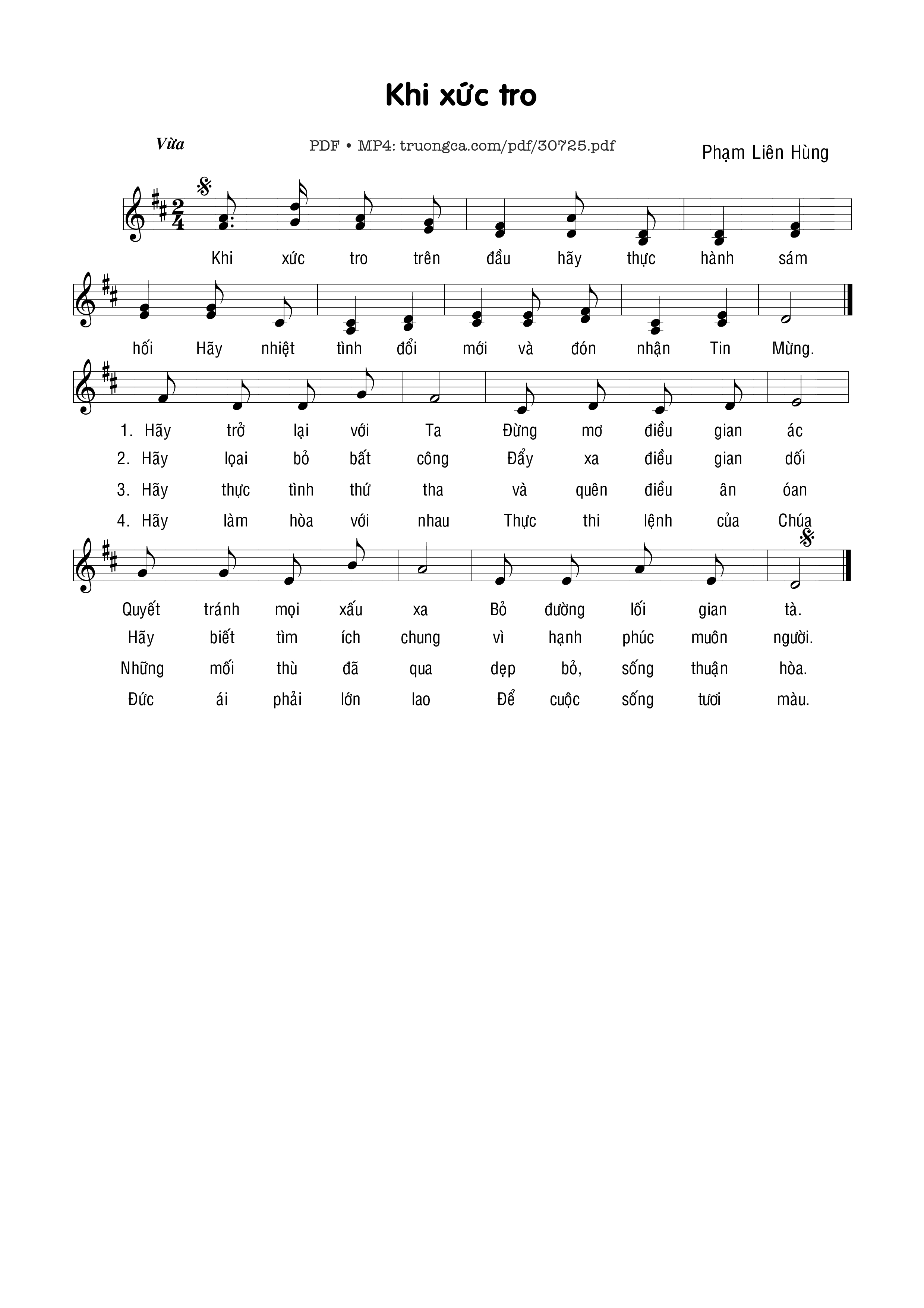 Sheet PDF of Khi xức tro - Phạm Liên Hùng