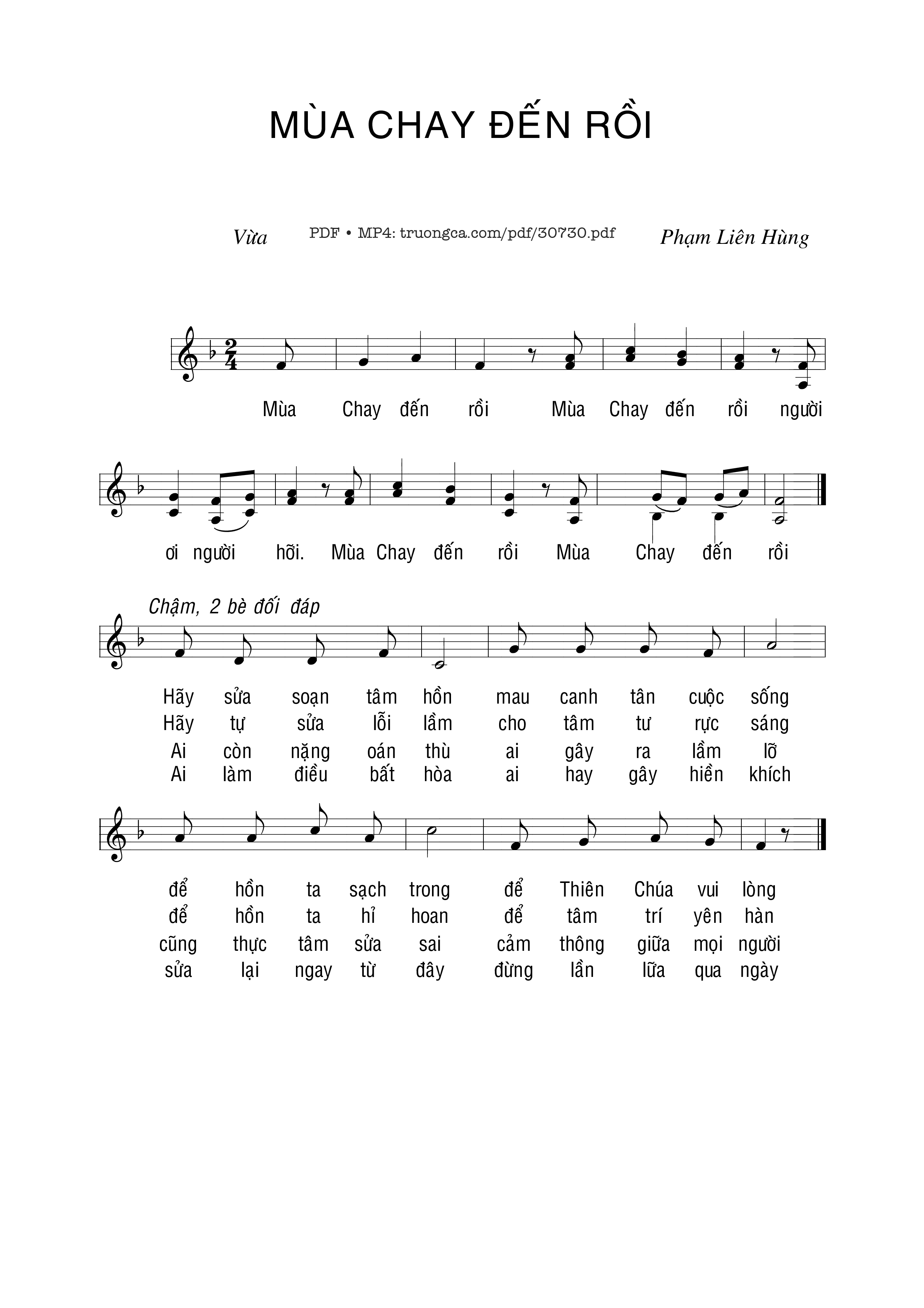 Page 1 of Sheet music PDF Mùa Chay đến rồi - Phạm Liên Hùng