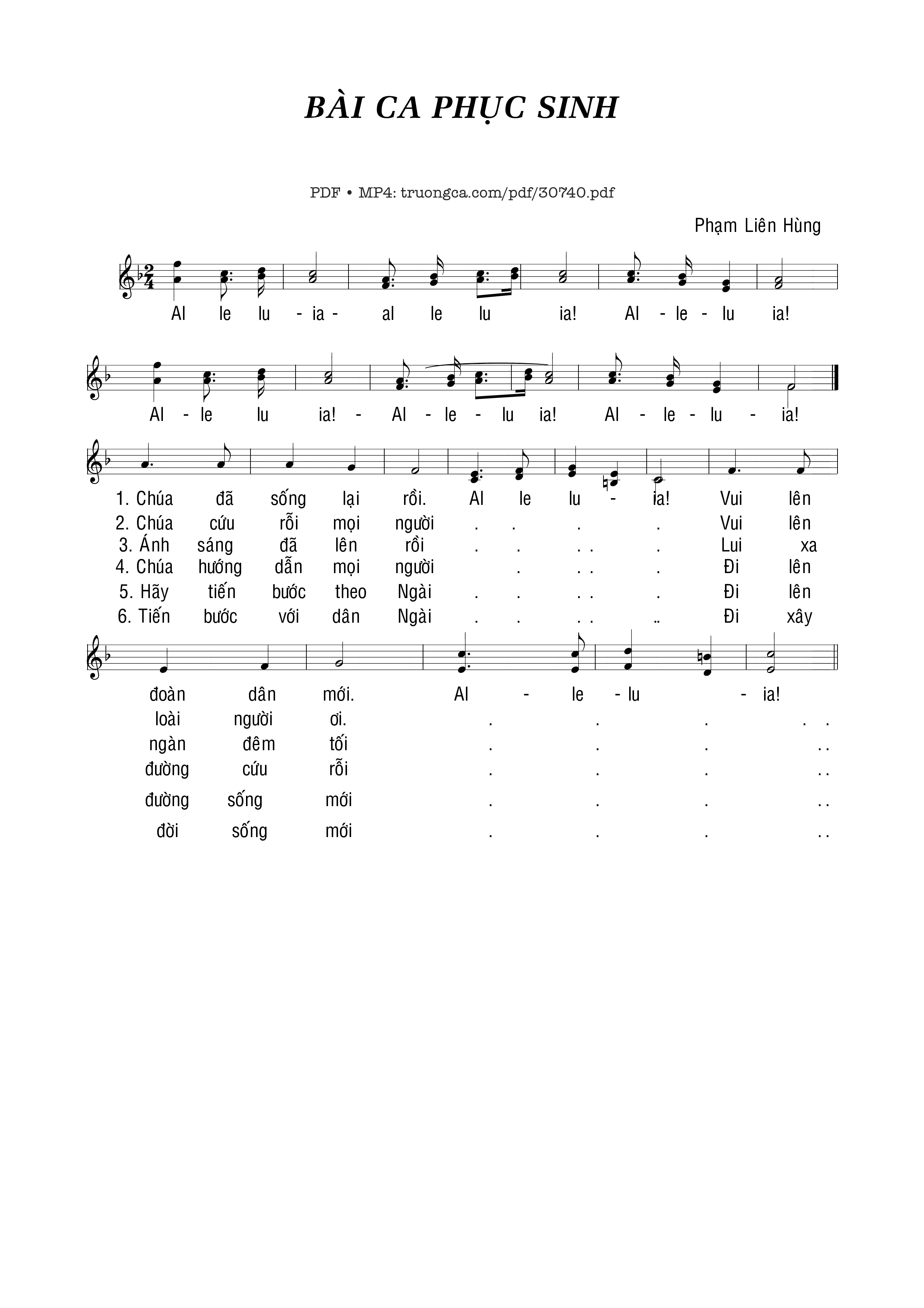 Page 1 of Sheet music PDF Bài ca Phục Sinh - Phạm Liên Hùng