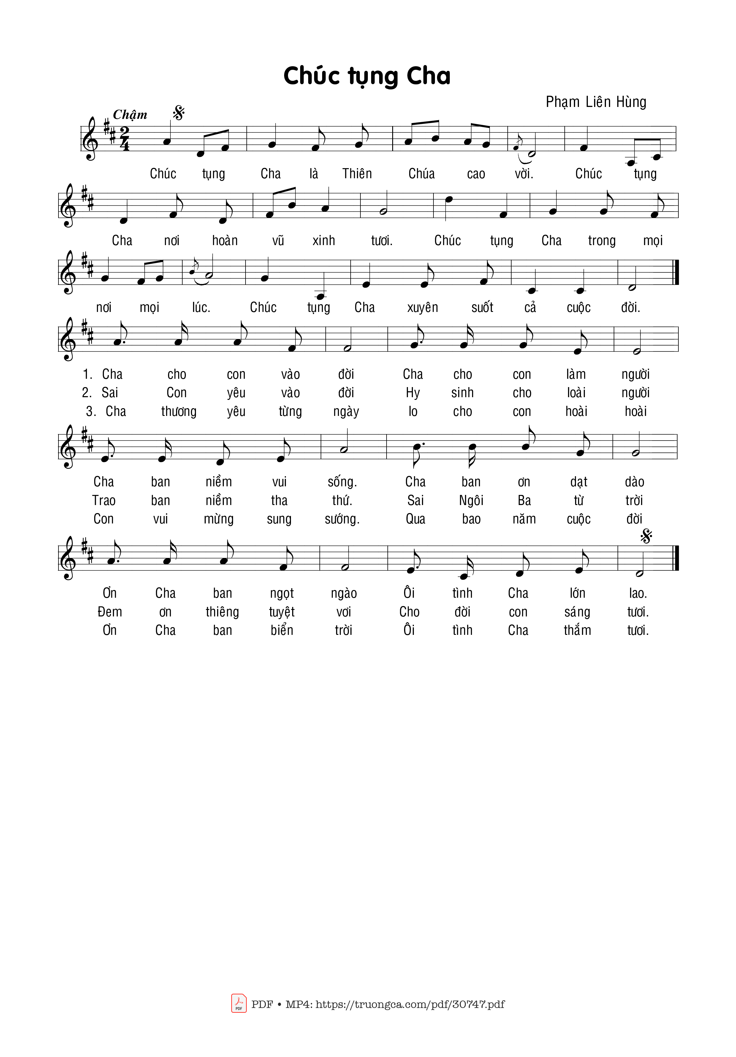 Page 1 of Sheet music PDF Chúc Tụng Cha - Phạm Liên Hùng