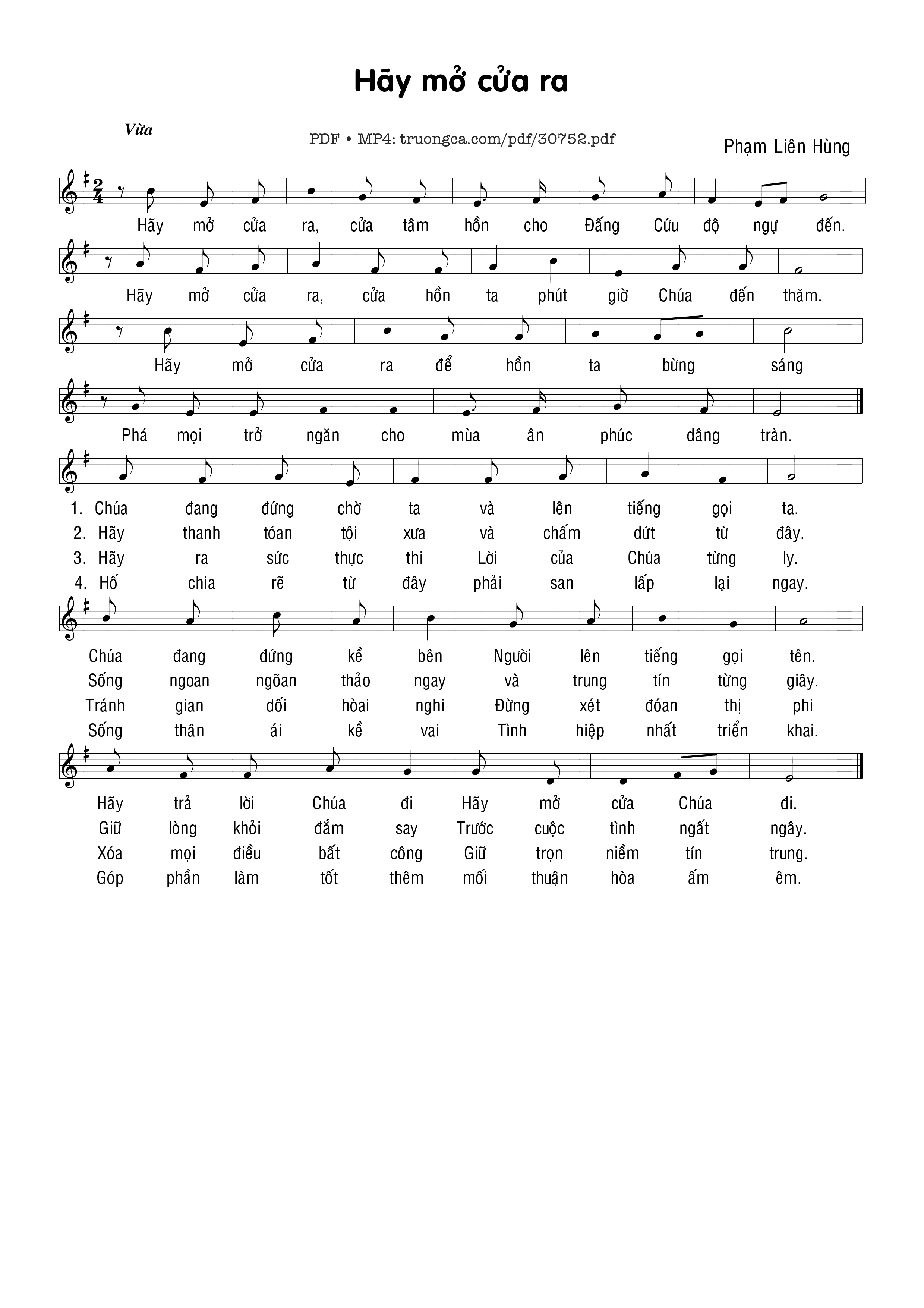 Page 1 of Sheet music PDF Hãy mở cửa ra - Phạm Liên Hùng