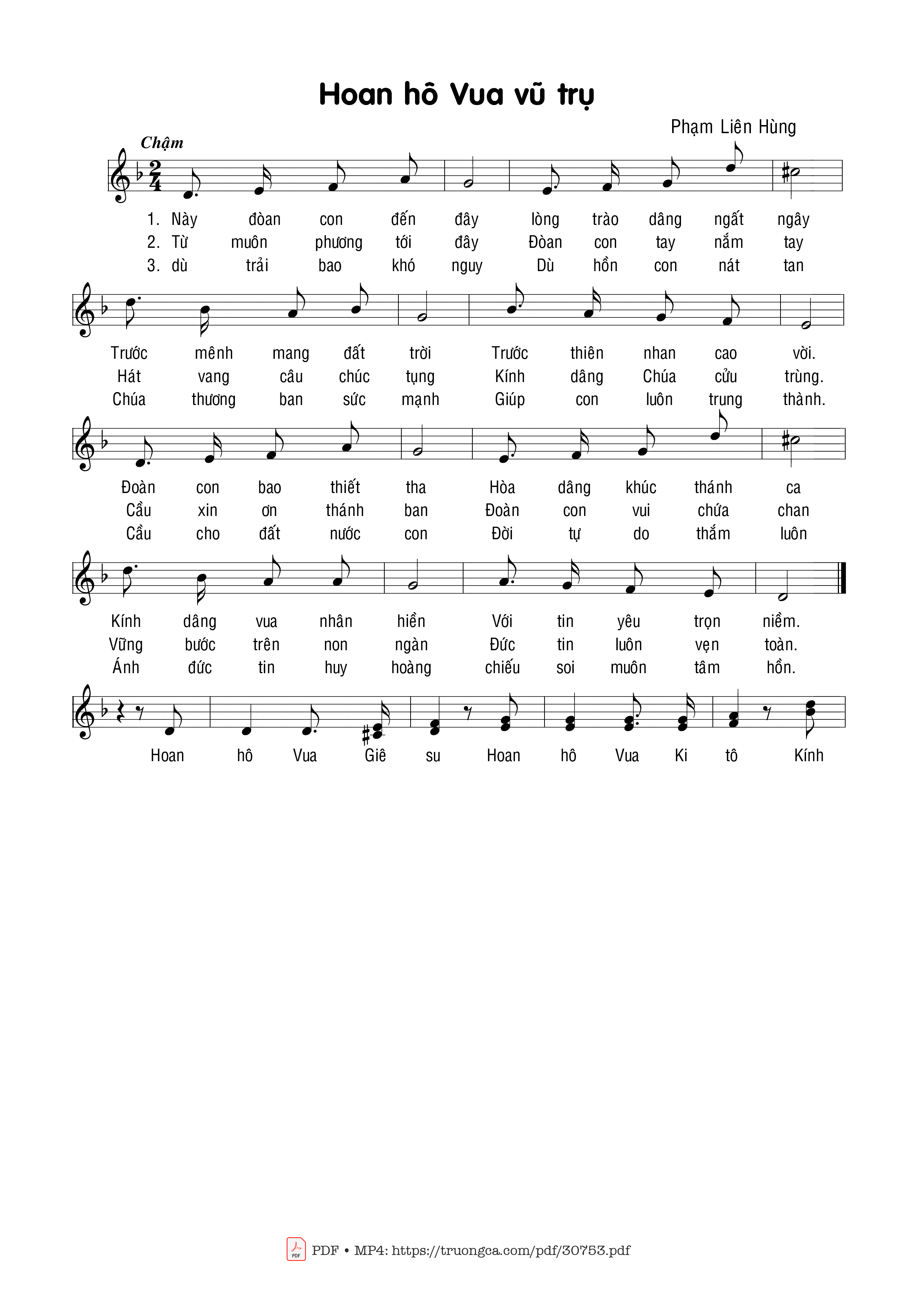 Sheet PDF of Hoan hô Vua vũ trụ