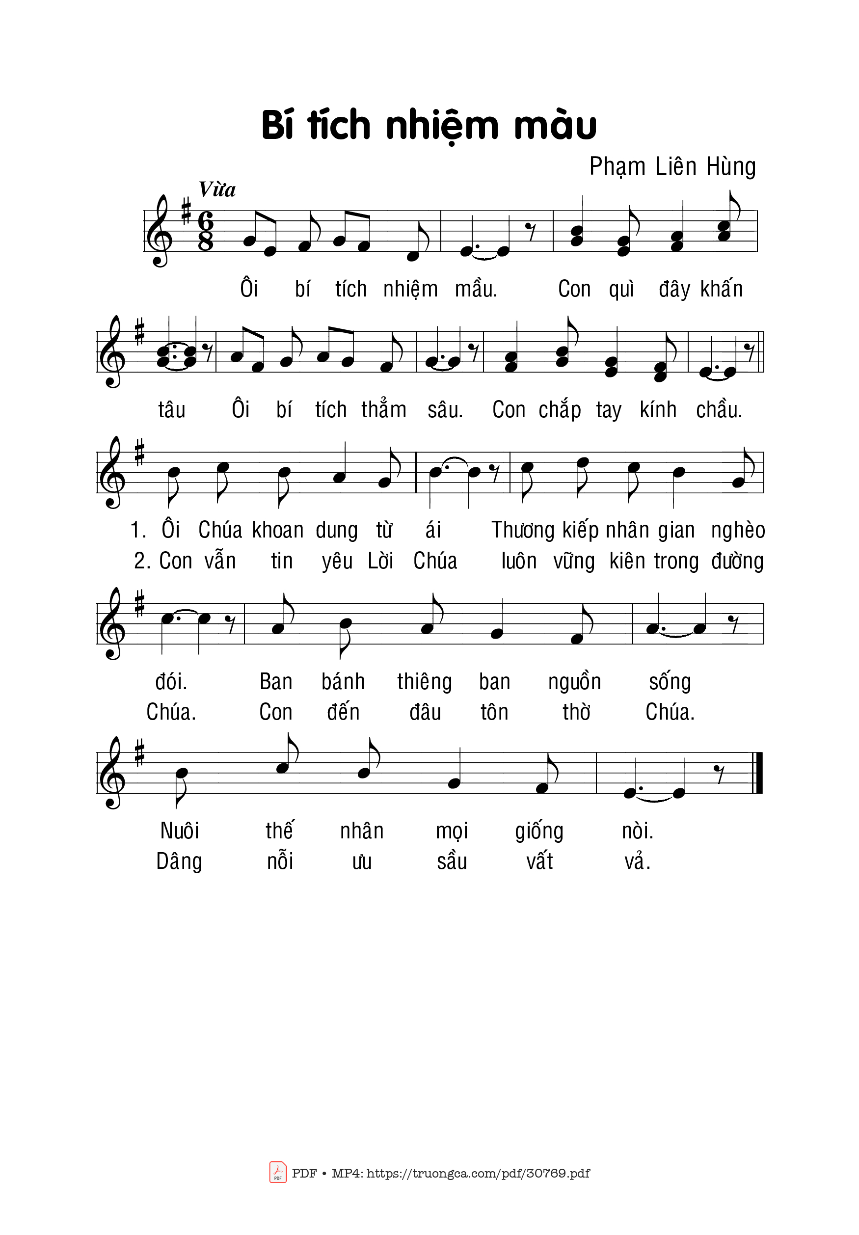 Page 1 of Sheet music PDF Bí Tích Nhiệm Mầu - Phạm Liên Hùng
