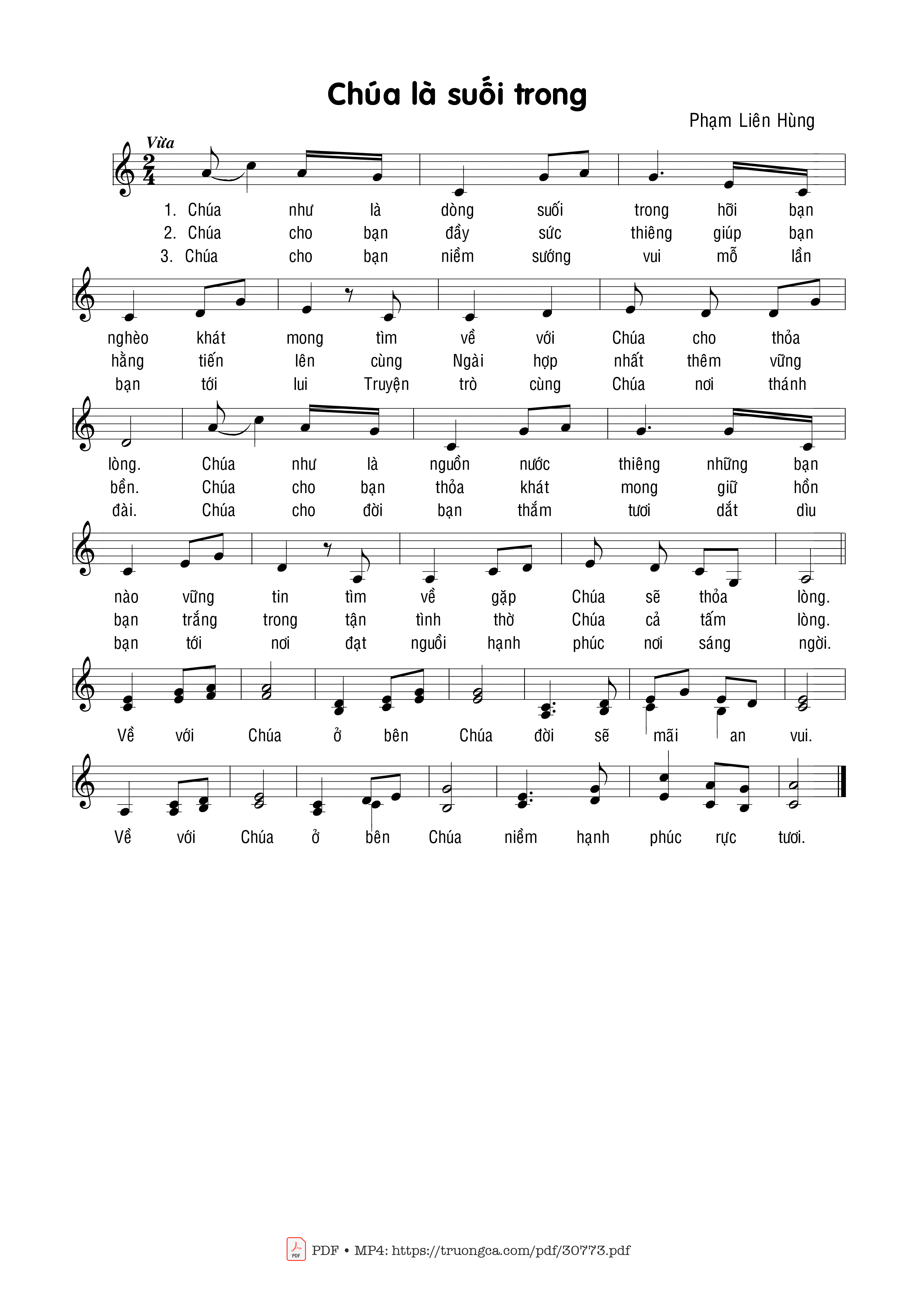 Page 1 of Sheet music PDF Chúa Là Suối Trong - Phạm Liên Hùng
