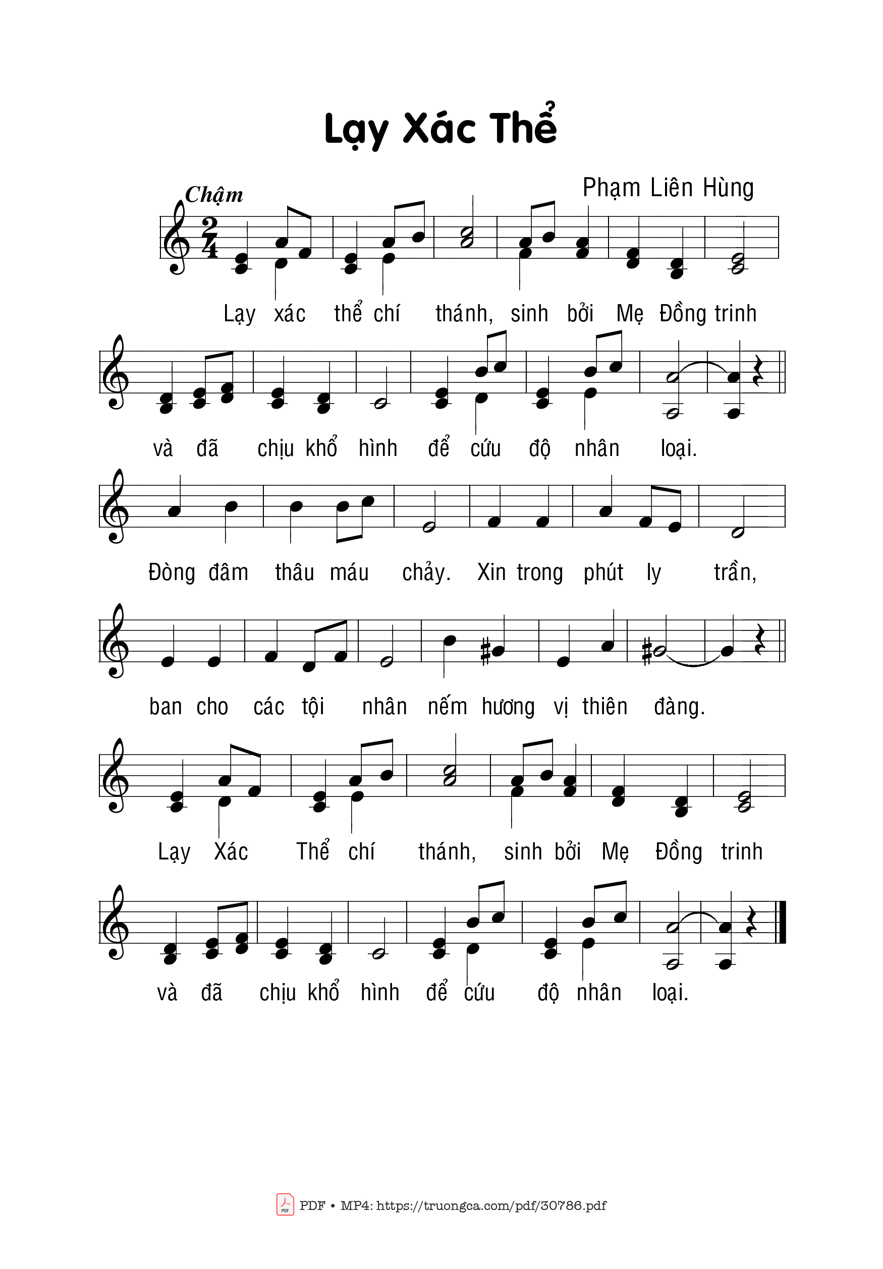 Page 1 of Sheet music PDF Lạy xác thể - Phạm Liên Hùng