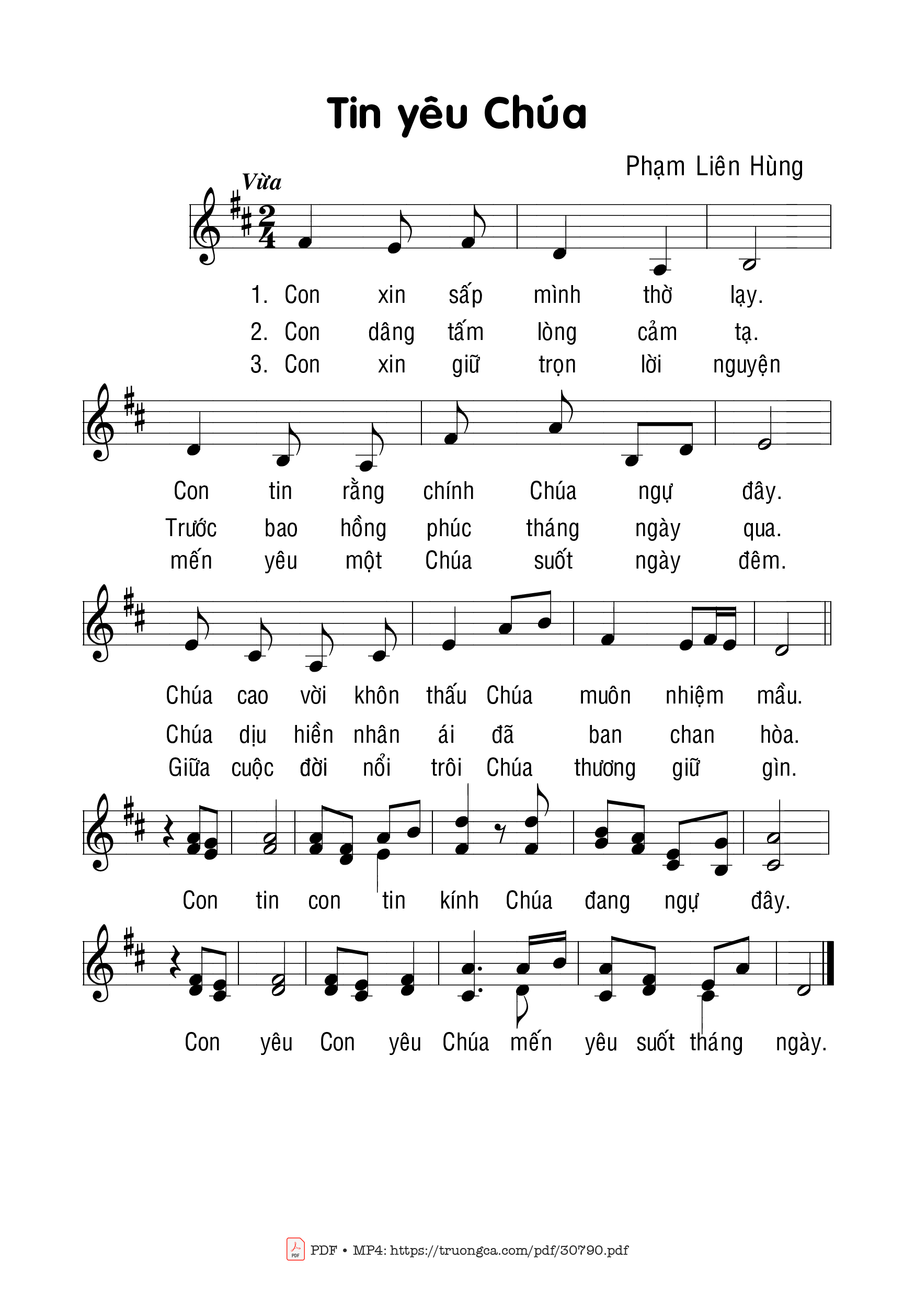 Page 1 of Sheet music PDF Tin yêu Chúa - Phạm Liên Hùng