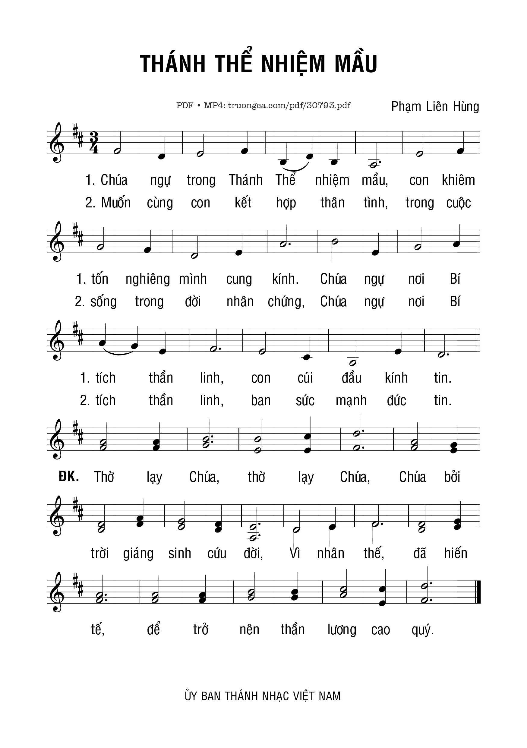 Sheet PDF of Thánh Thể nhiệm mầu