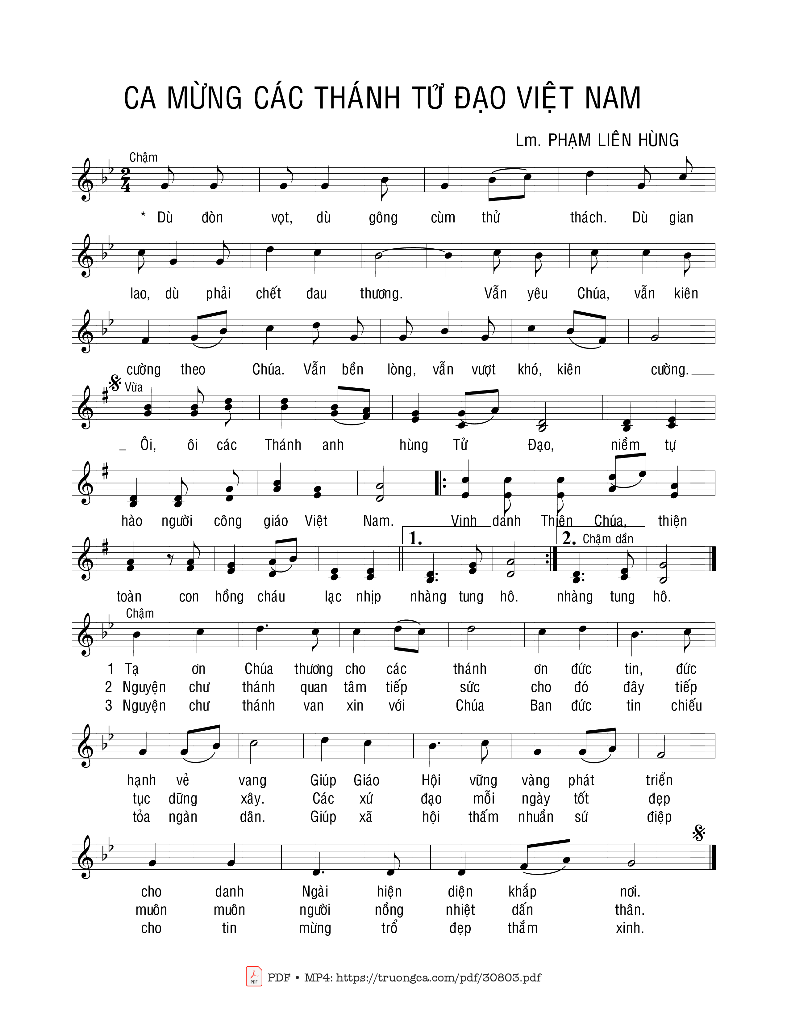 Page 1 of Sheet music PDF Ca mừng các Thánh Tử đạo VN - Phạm Liên Hùng
