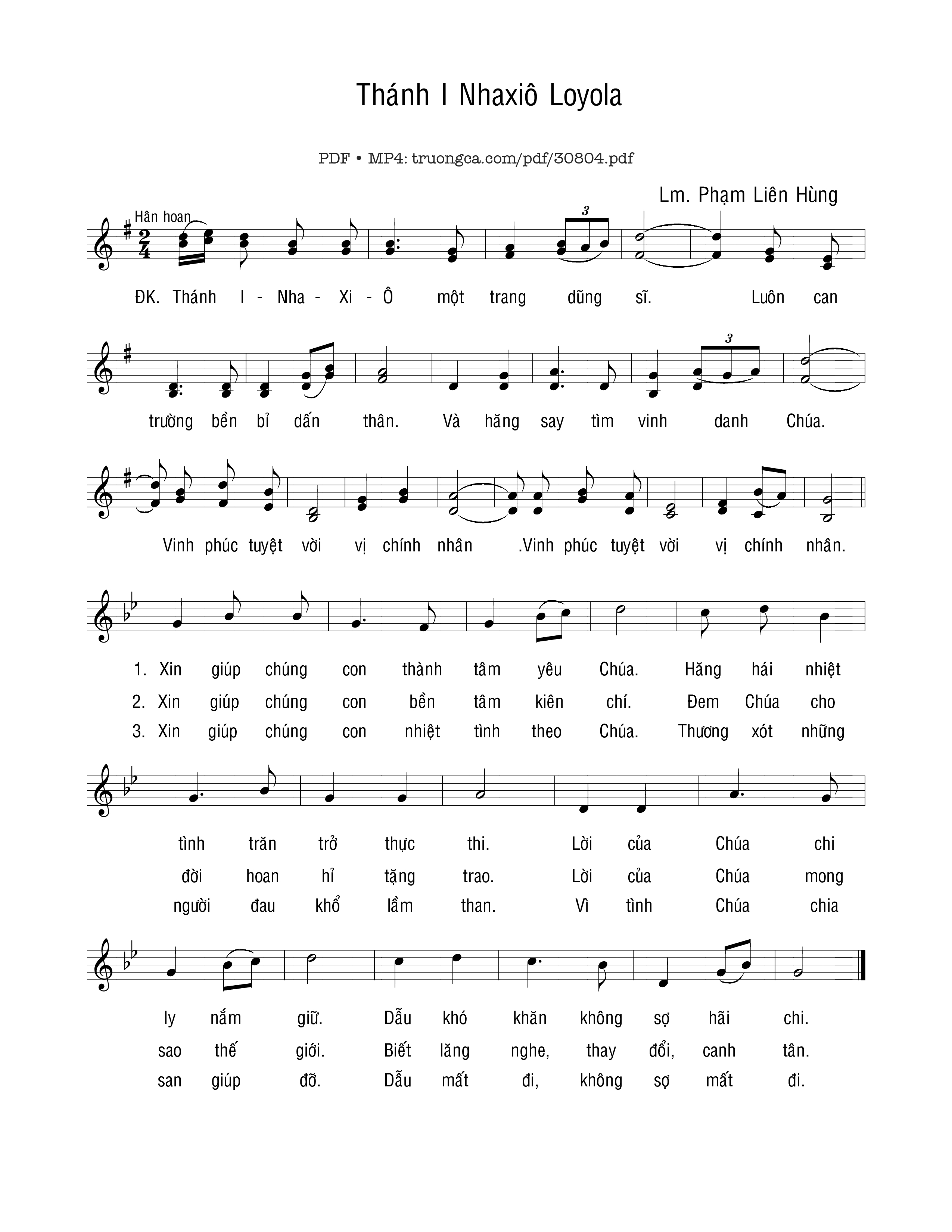 Page 1 of Sheet music PDF Thánh Inhaxiô Loyola - Phạm Liên Hùng