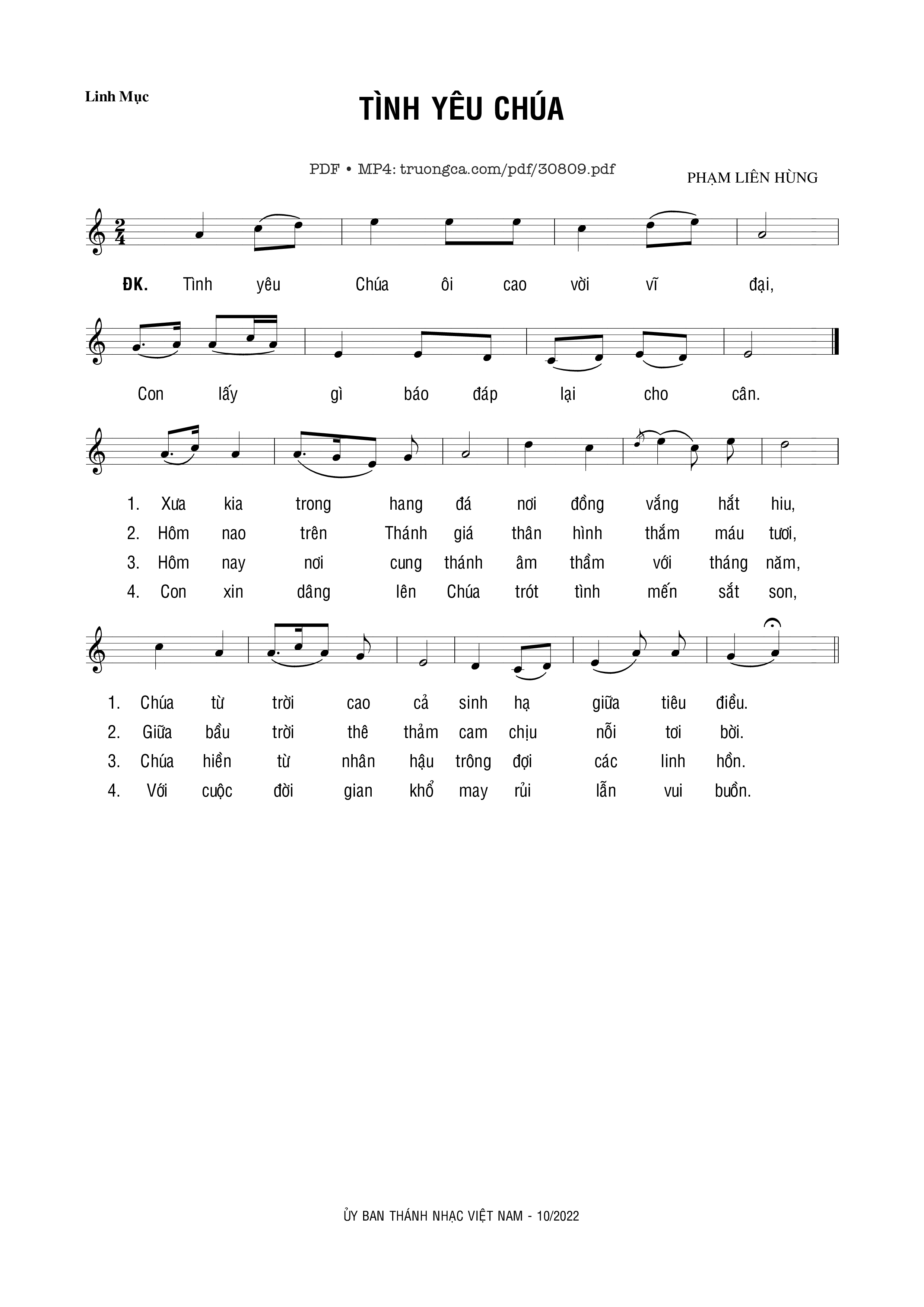Page 1 of Sheet music PDF Tình yêu Chúa - Phạm Liên Hùng
