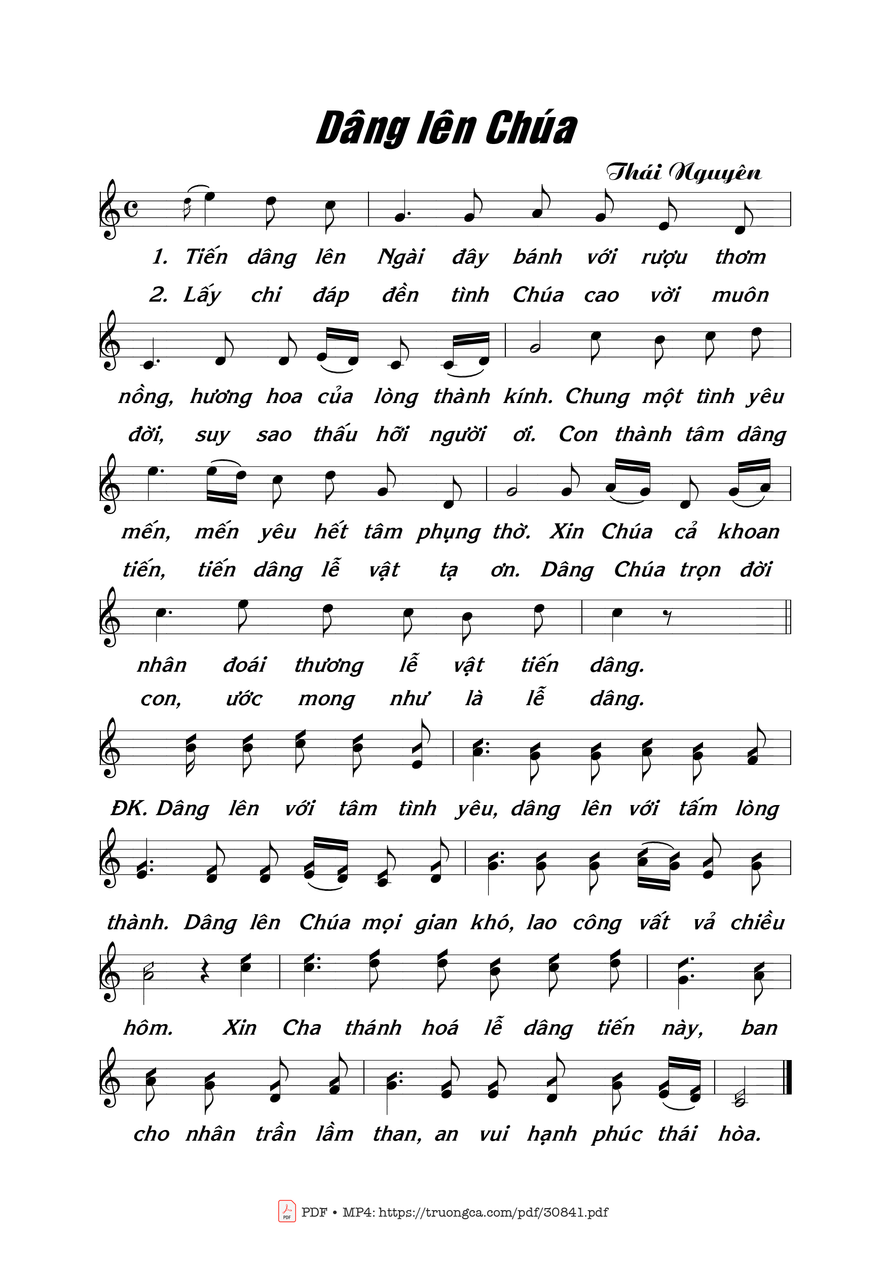 Page 1 of Sheet music PDF Dâng Lên Chúa - Thái Nguyên