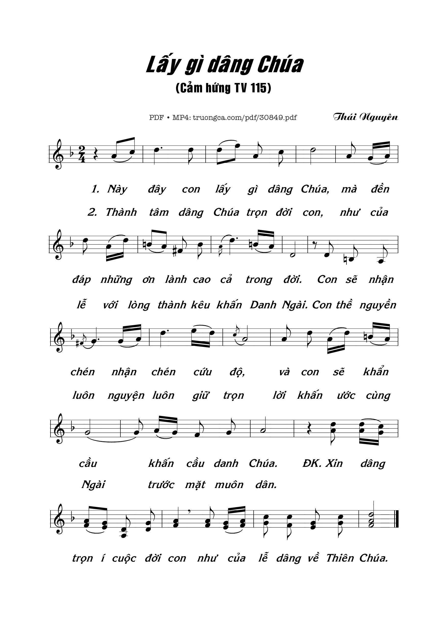 Page 1 of Sheet music PDF Lấy gì dâng Chúa - Thái Nguyên