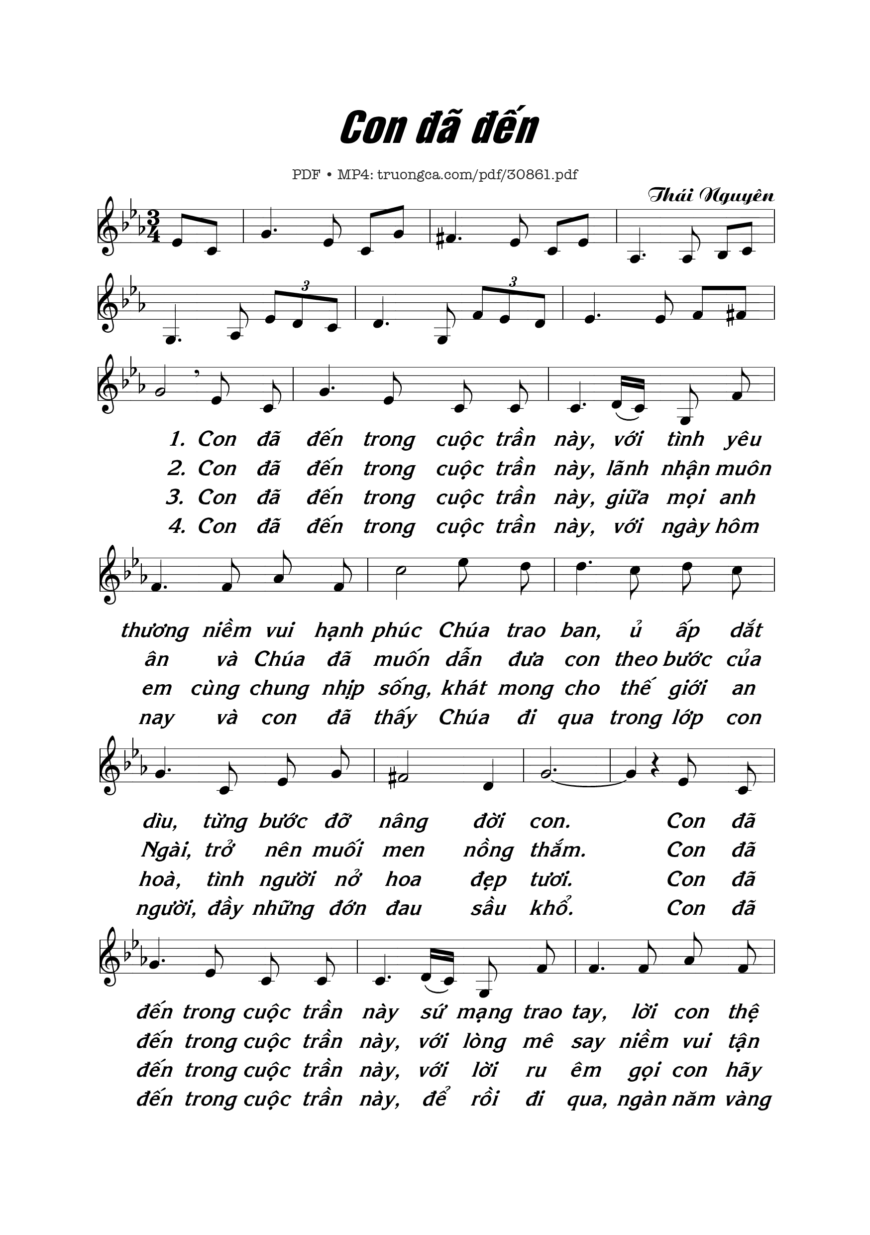 Page 1 of Sheet music PDF Con đã đến - Thái Nguyên