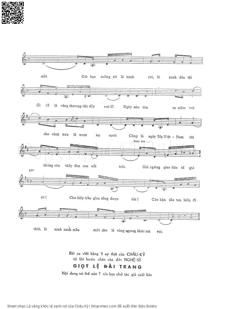 Page 2 of Sheet music PDF Lá vàng khóc lá xanh rơi - Châu Kỳ