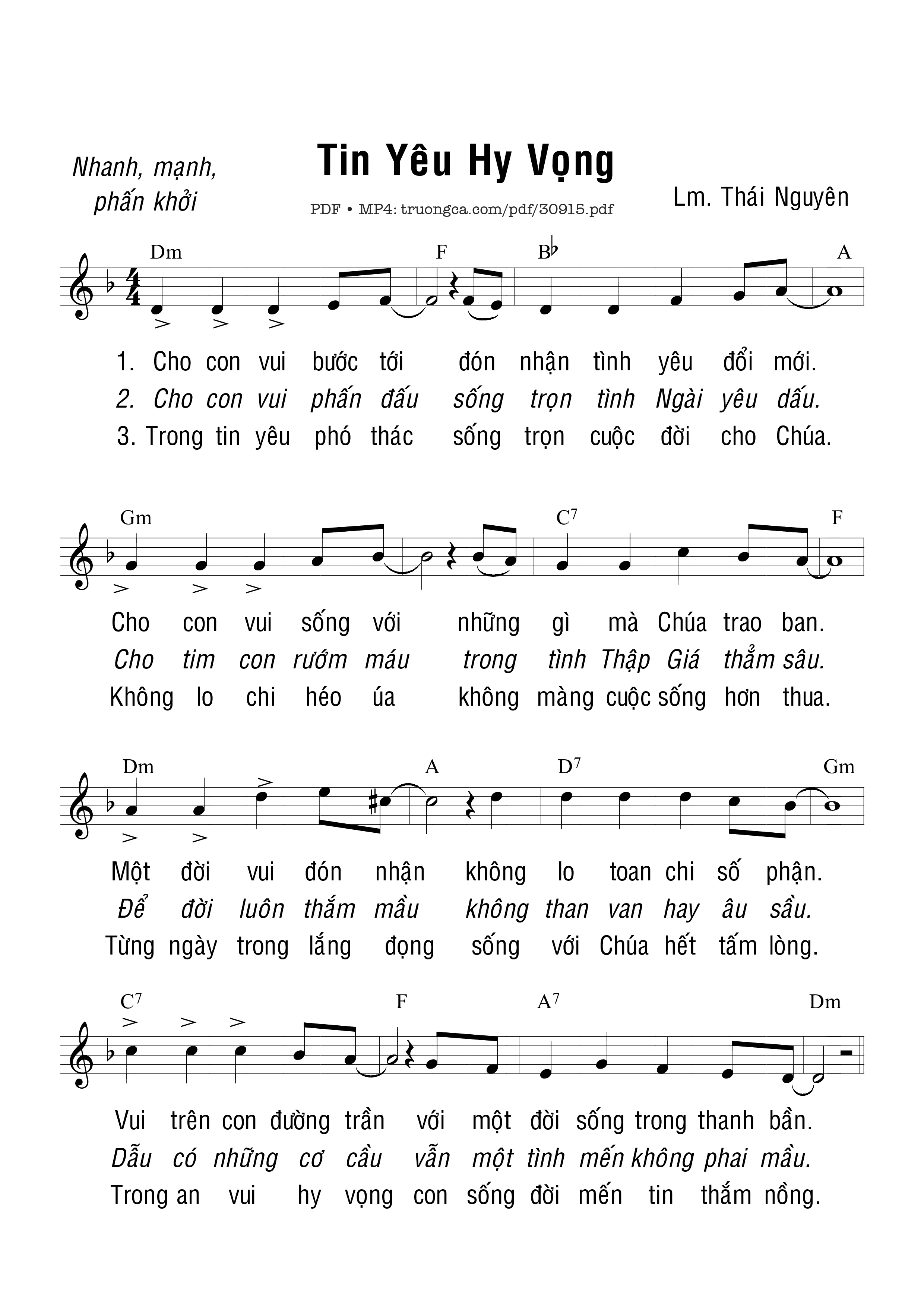 Page 1 of Sheet music PDF Tin yêu hy vọng - Thái Nguyên