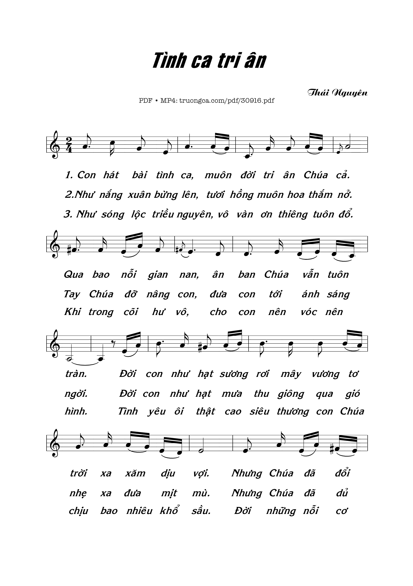 Sheet PDF of Tình ca tri ân