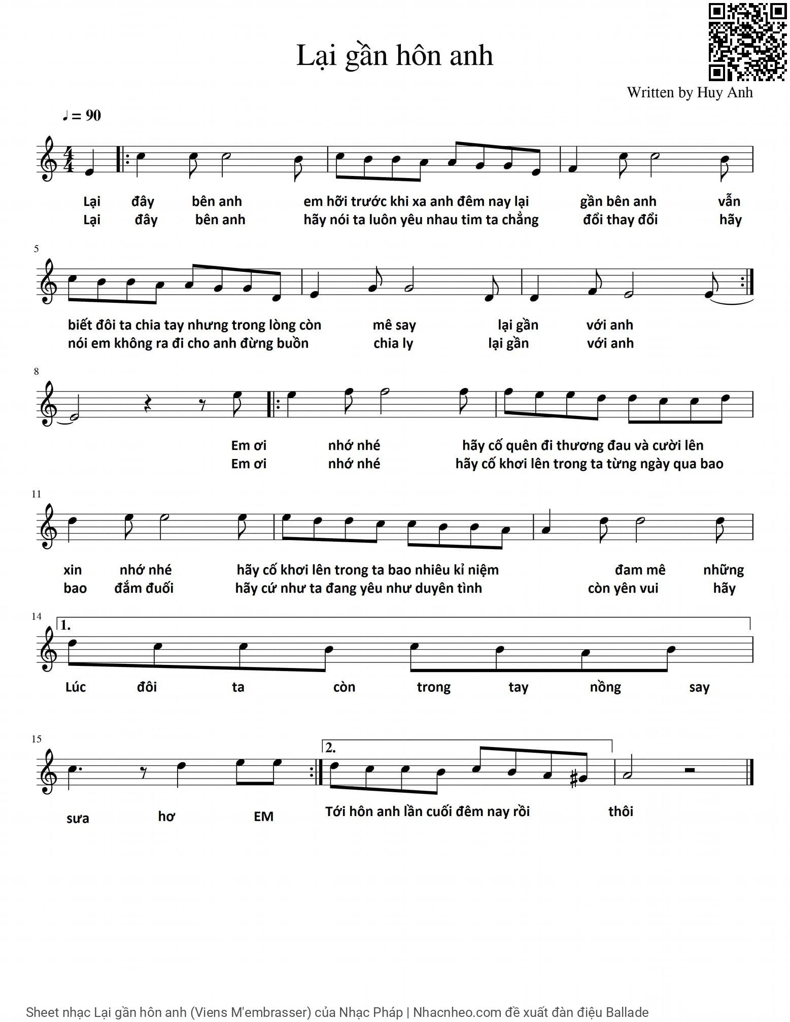 Sheet PDF of Lại gần hôn anh (Viens M'embrasser)