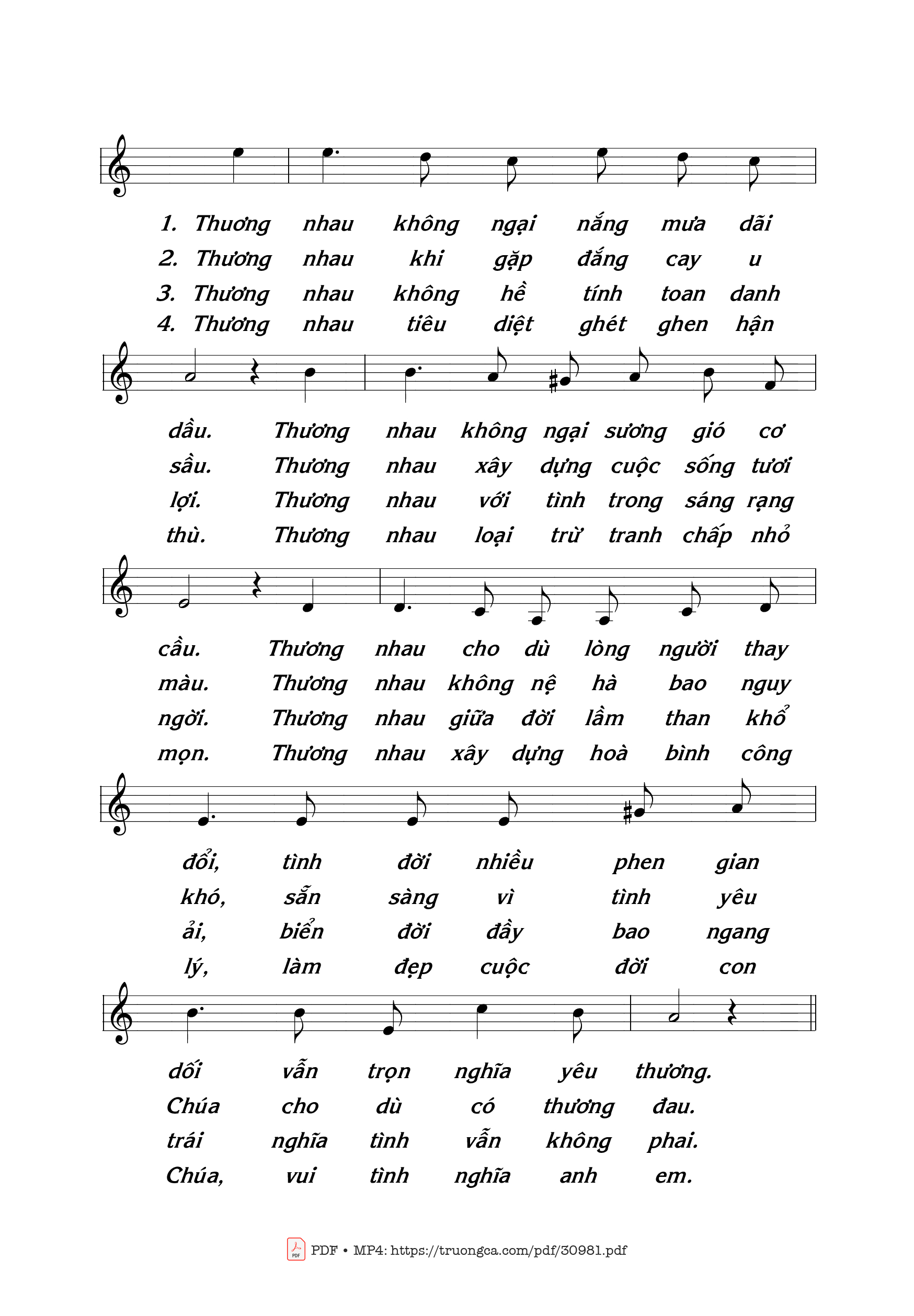 Page 2 of Sheet music PDF Bài Ca Yêu Thương - Thái Nguyên