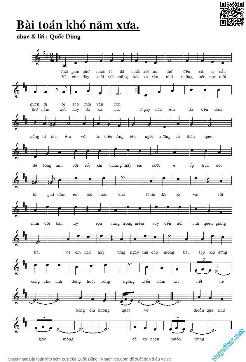 Page 1 of Sheet music PDF Bài toán khó năm xưa - Quốc Dũng