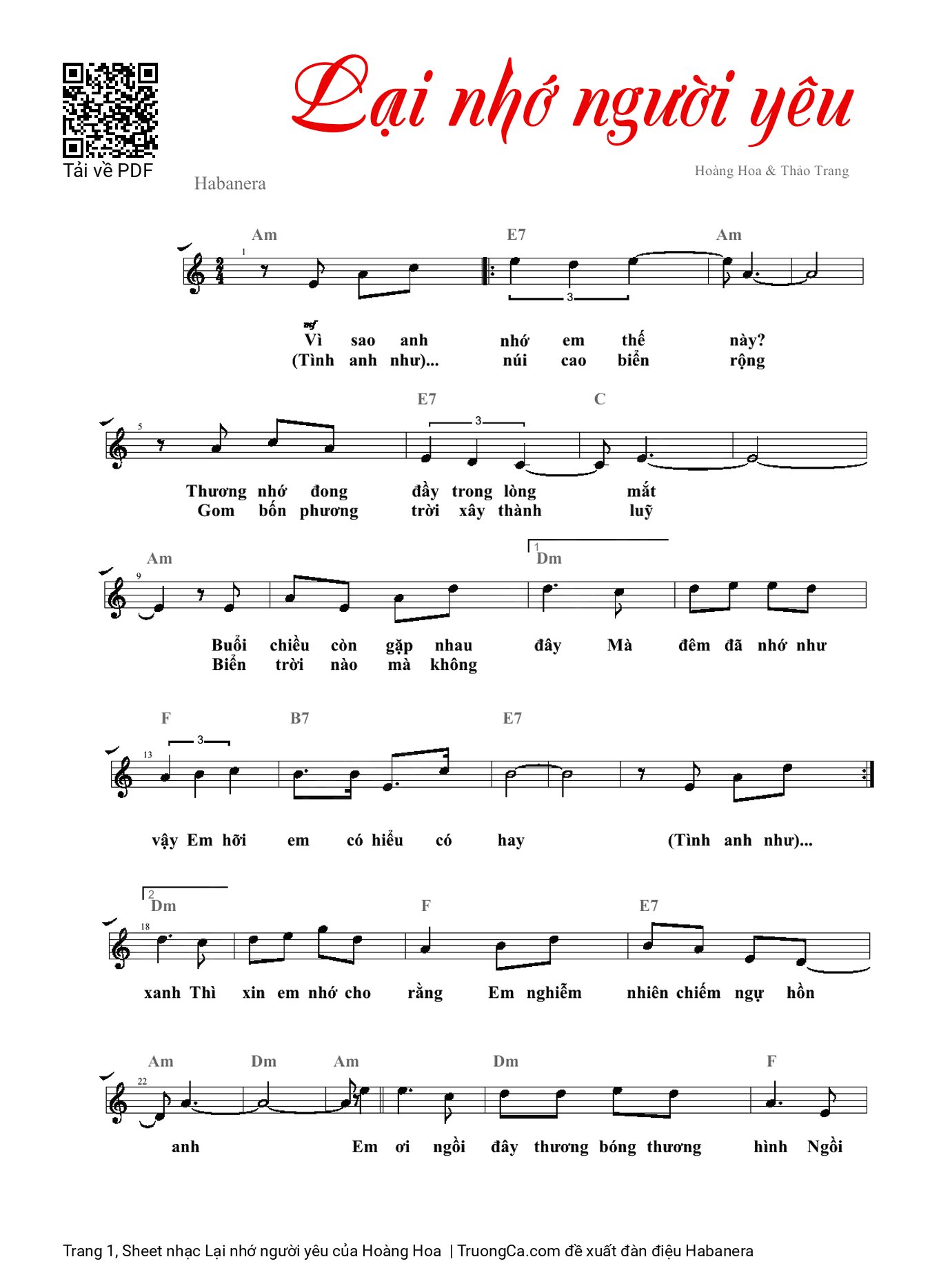 Sheet PDF of Lại nhớ người yêu