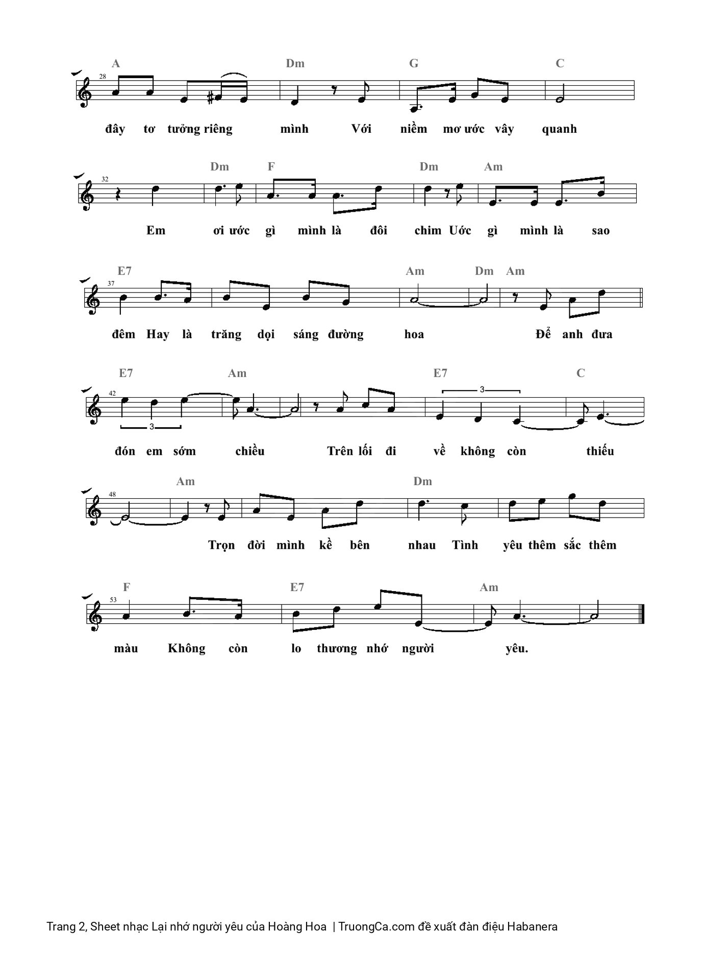Page 2 of Sheet music PDF Lại nhớ người yêu - Hoàng Hoa