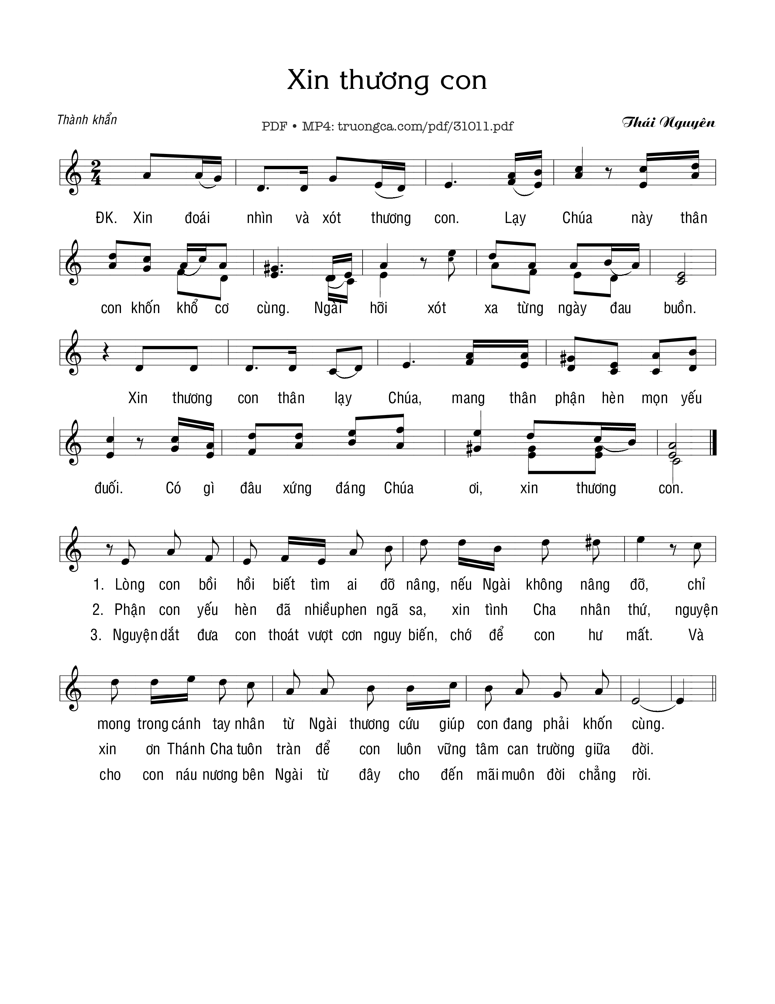 Page 1 of Sheet music PDF Xin thương con - Thái Nguyên