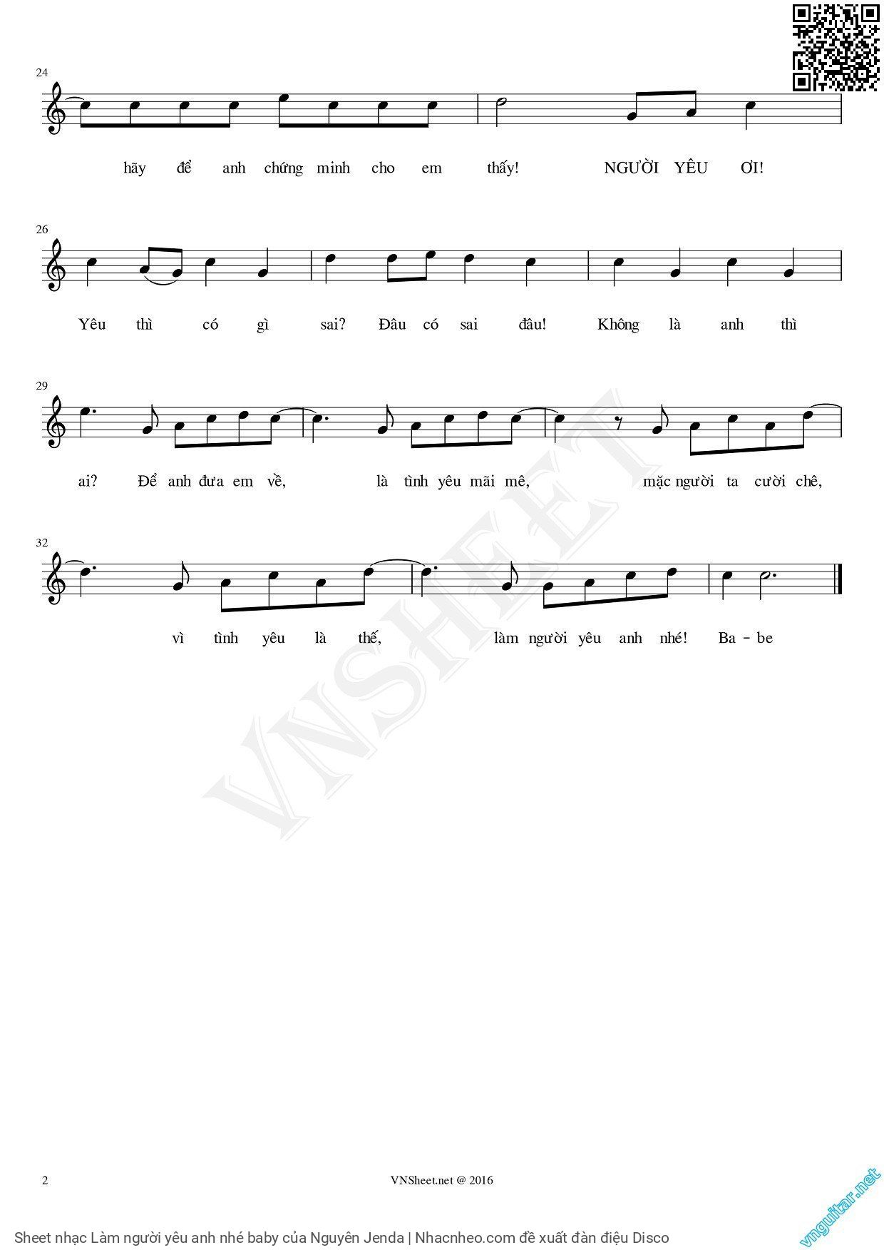 Page 2 of Sheet music PDF Làm người yêu anh nhé baby - Nguyên Jenda