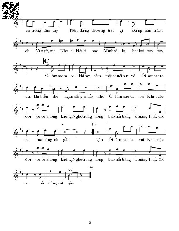 Page 2 of Sheet music PDF Làm sao ta vui - Lê Tín Hương