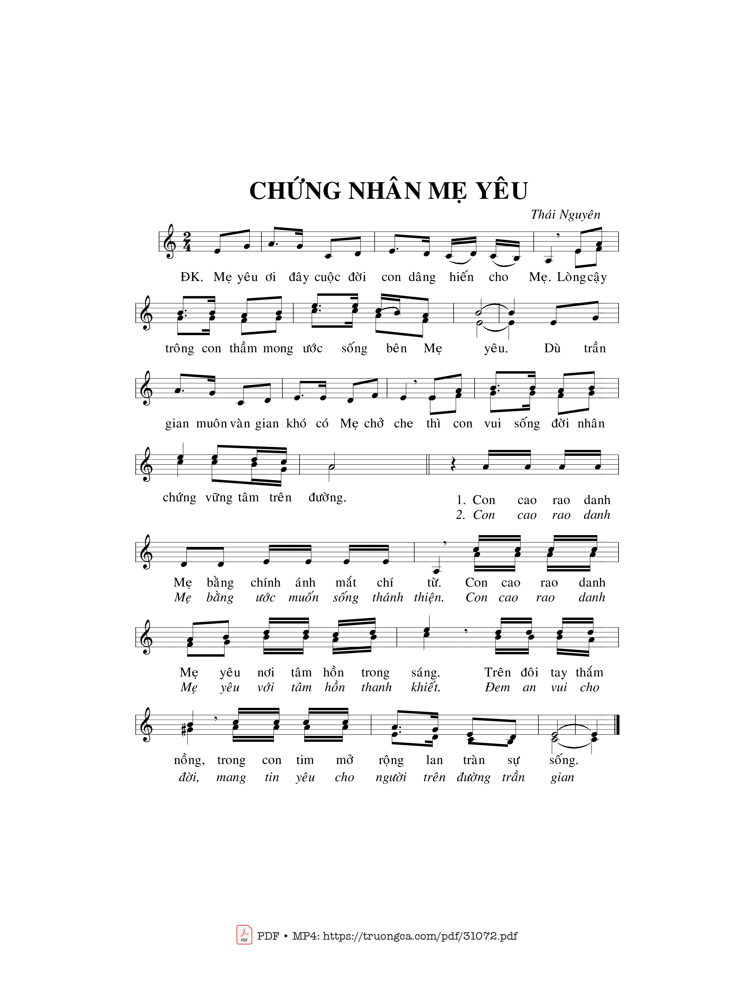 Page 1 of Sheet music PDF Chứng nhân Mẹ yêu - Thái Nguyên