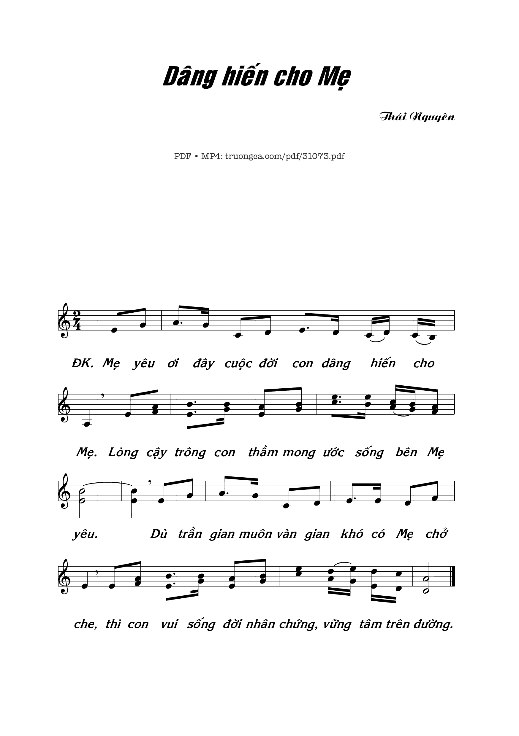 Page 1 of Sheet music PDF Dâng hiến cho Mẹ - Thái Nguyên