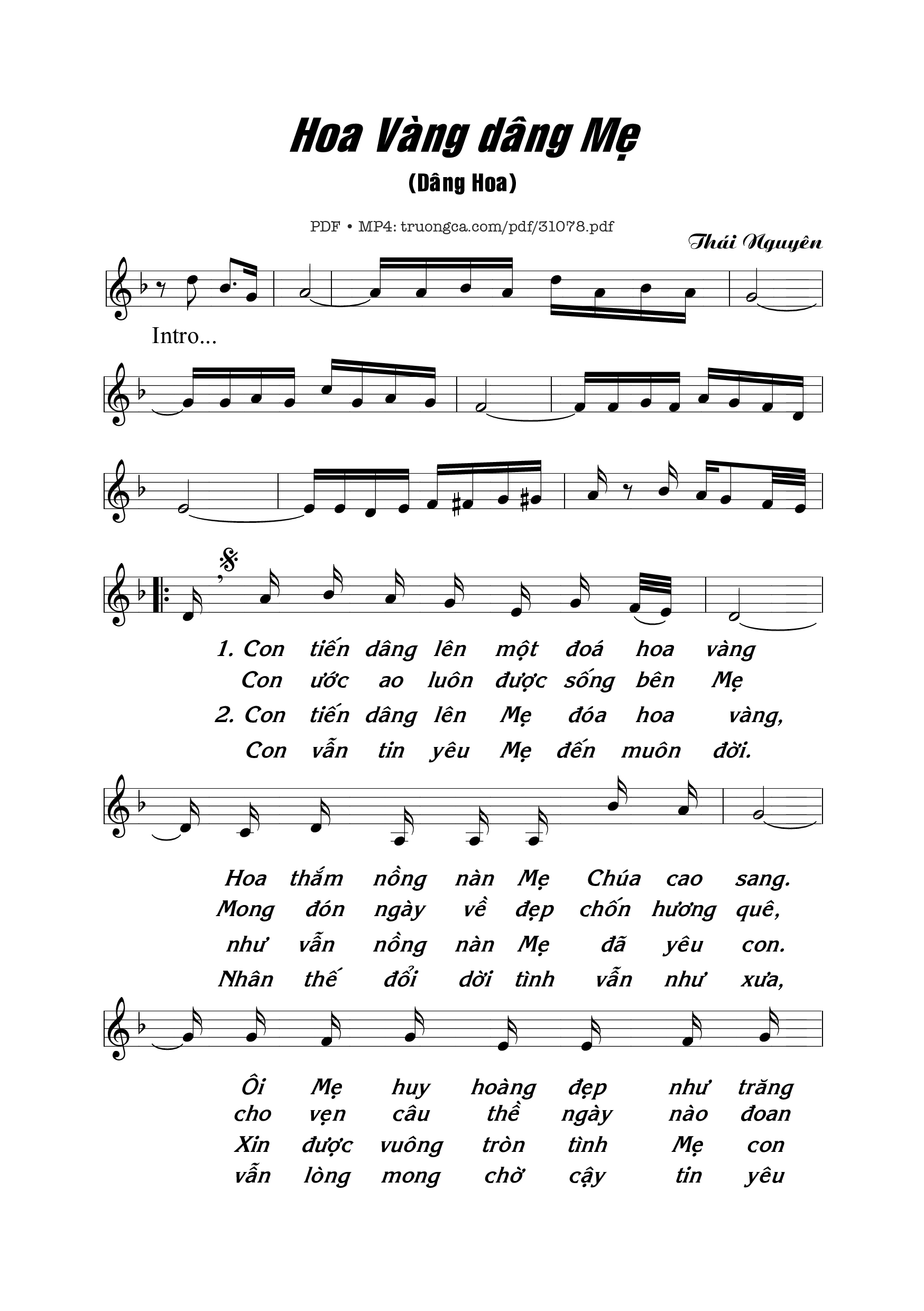 Page 1 of Sheet music PDF Hoa Vàng Dâng Mẹ - Thái Nguyên