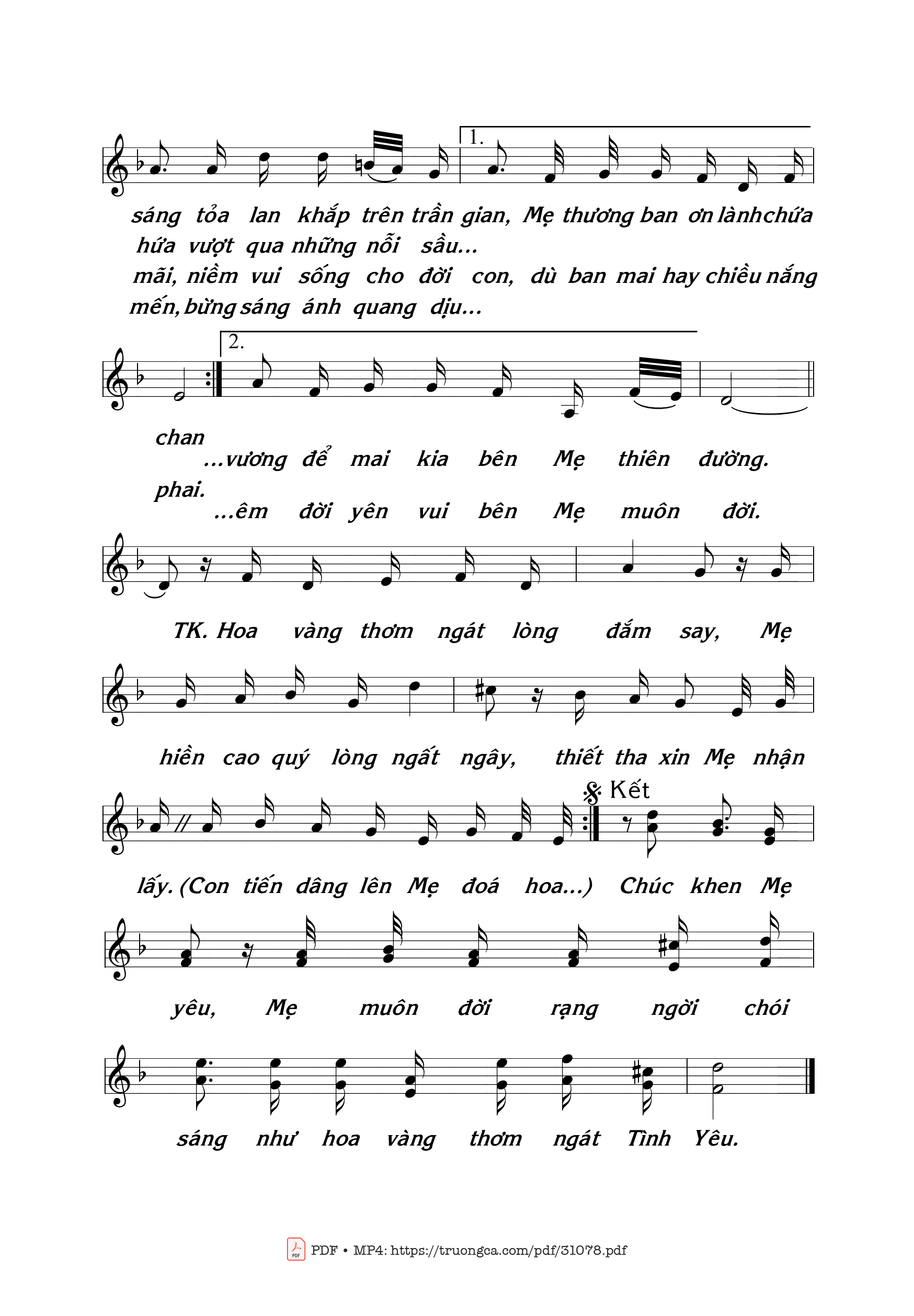 Page 2 of Sheet music PDF Hoa Vàng Dâng Mẹ - Thái Nguyên