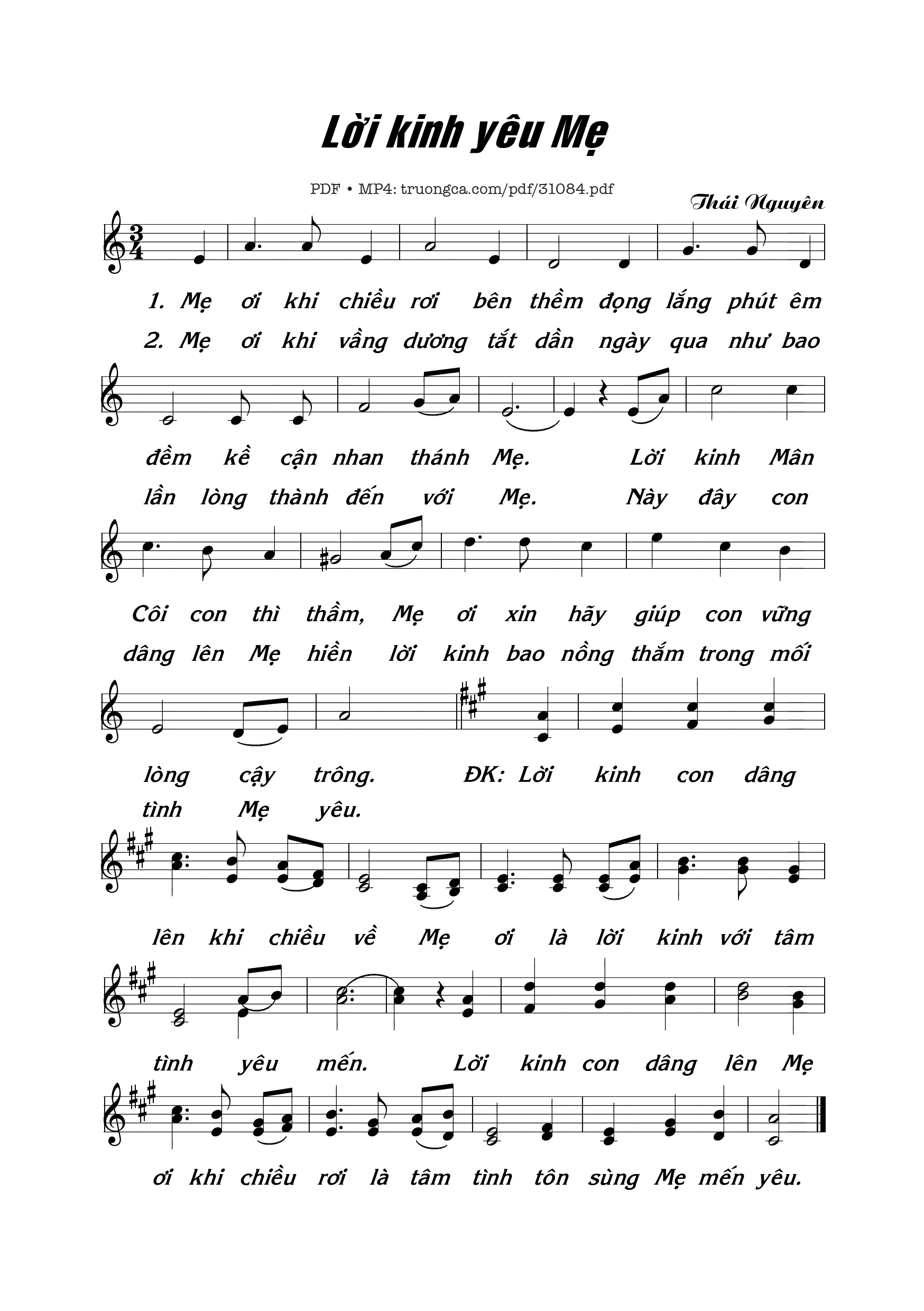 Page 1 of Sheet music PDF Lời Kinh Yêu Mẹ - Thái Nguyên