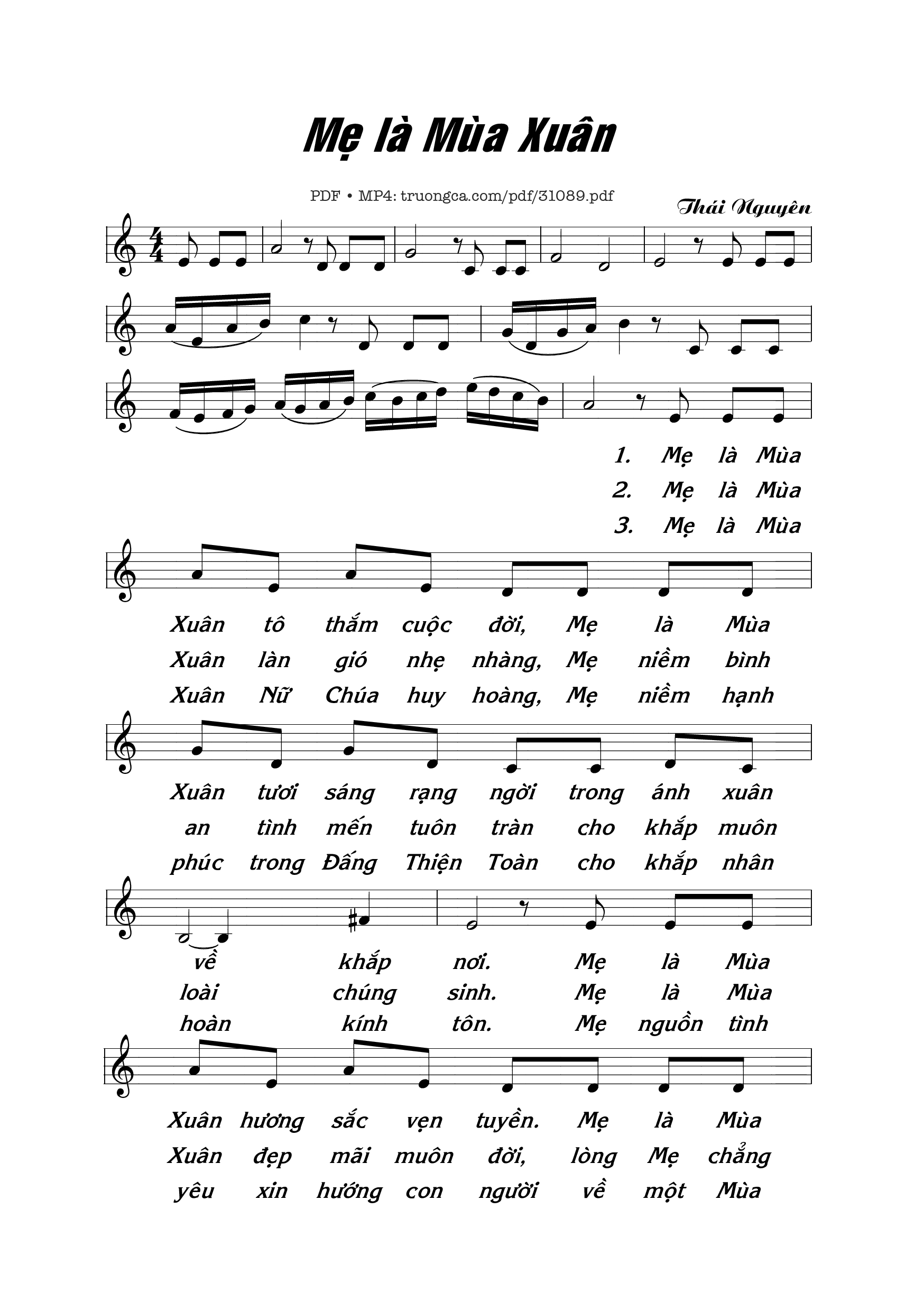 Page 1 of Sheet music PDF Mẹ là mùa xuân - Thái Nguyên