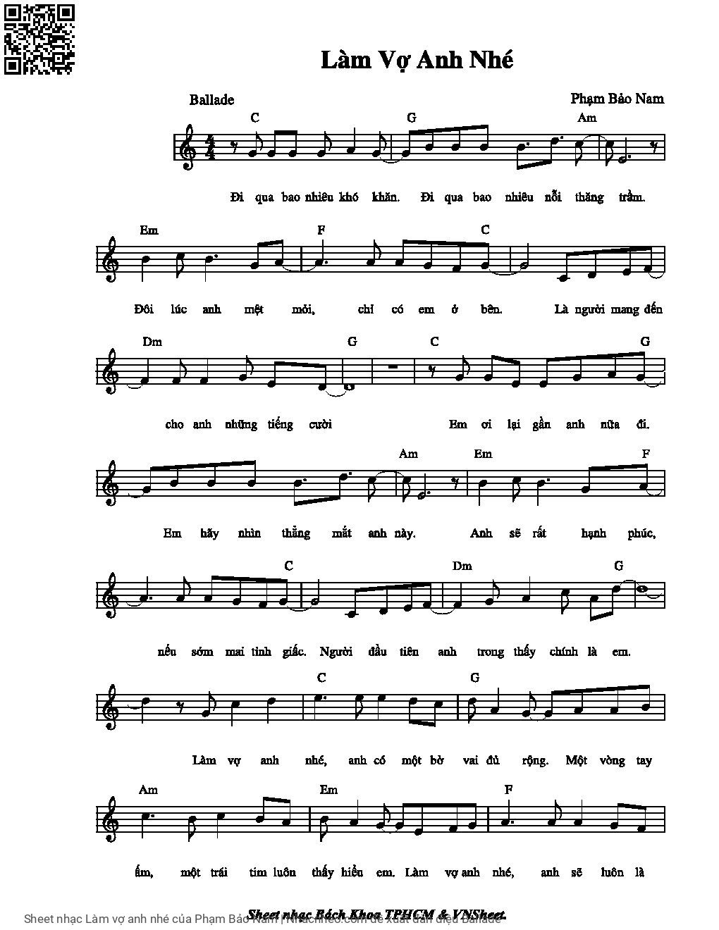 Sheet PDF of Làm vợ anh nhé