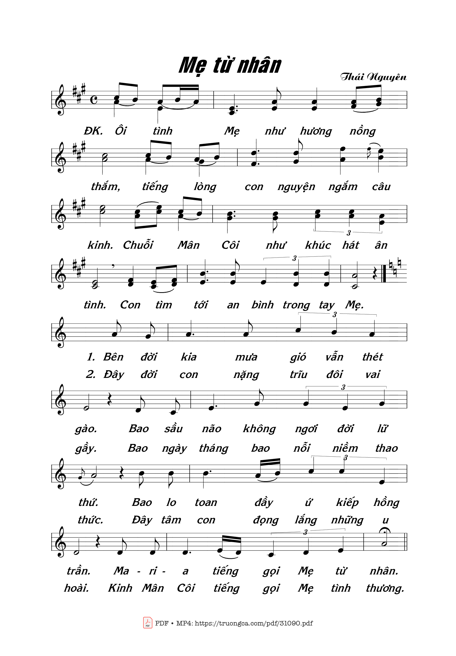 Page 1 of Sheet music PDF Mẹ Từ Nhân - Thái Nguyên