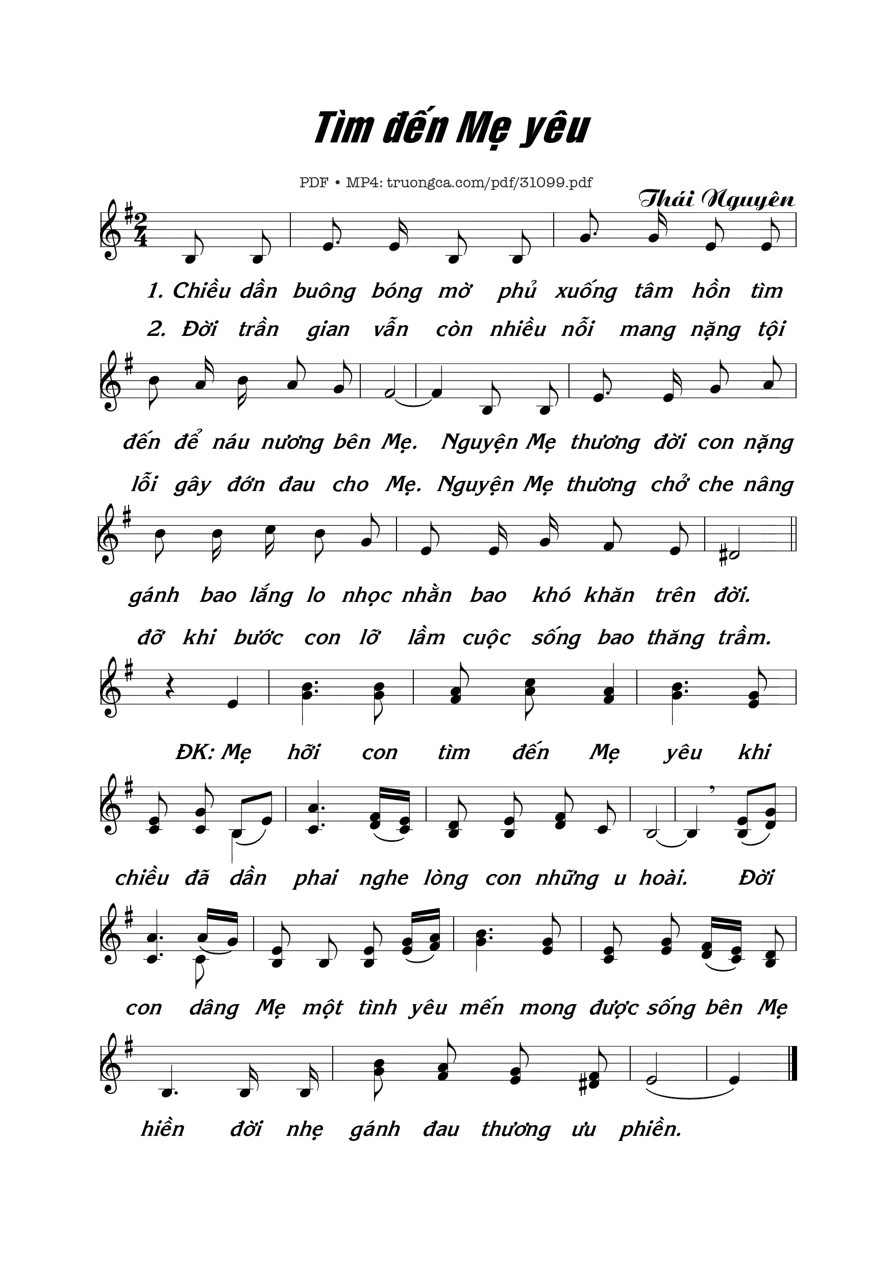 Sheet PDF of Tìm Đến Mẹ Yêu