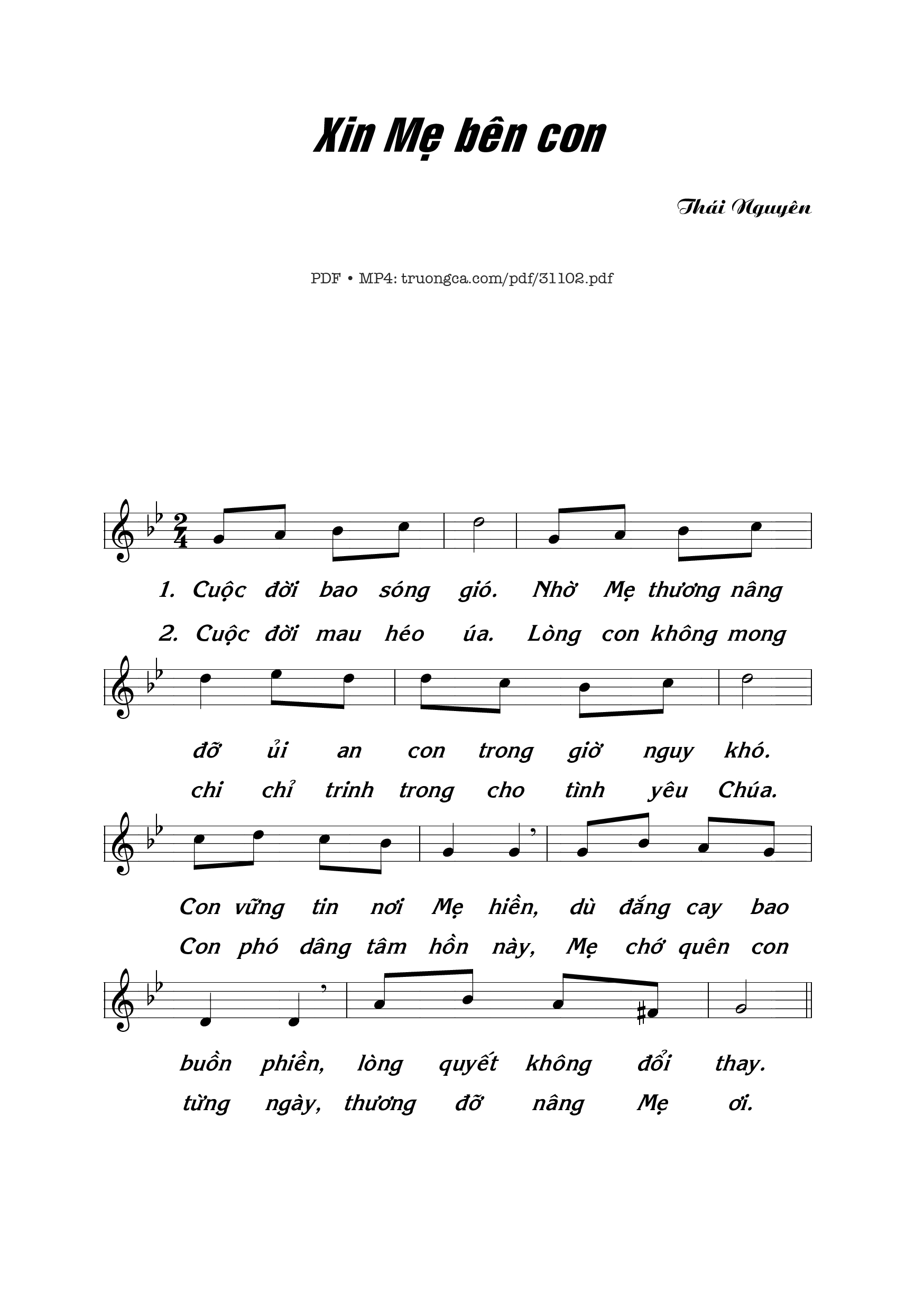 Page 1 of Sheet music PDF Xin Mẹ bên con - Thái Nguyên