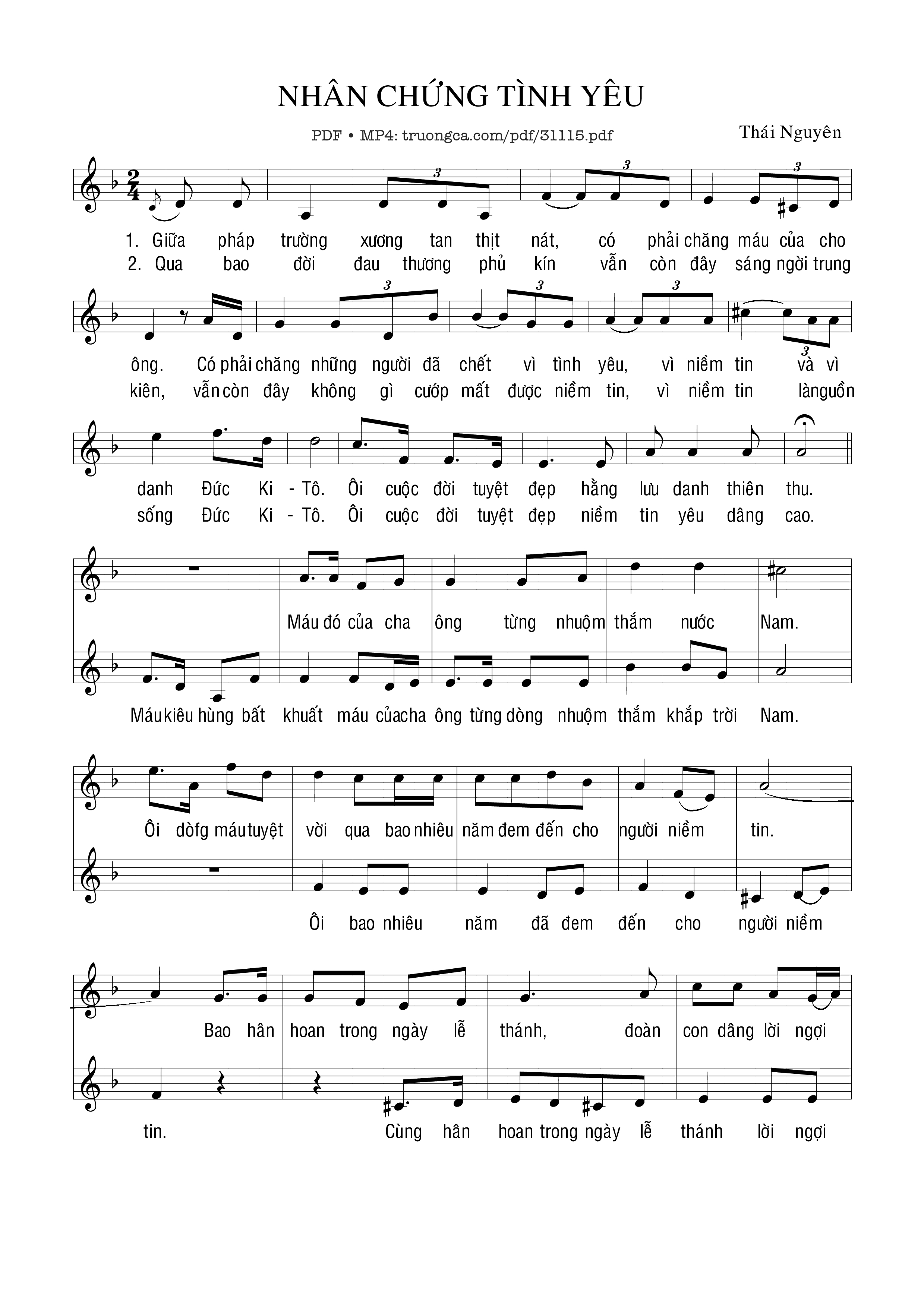 Page 1 of Sheet music PDF Nhân chứng tình yêu - Thái Nguyên