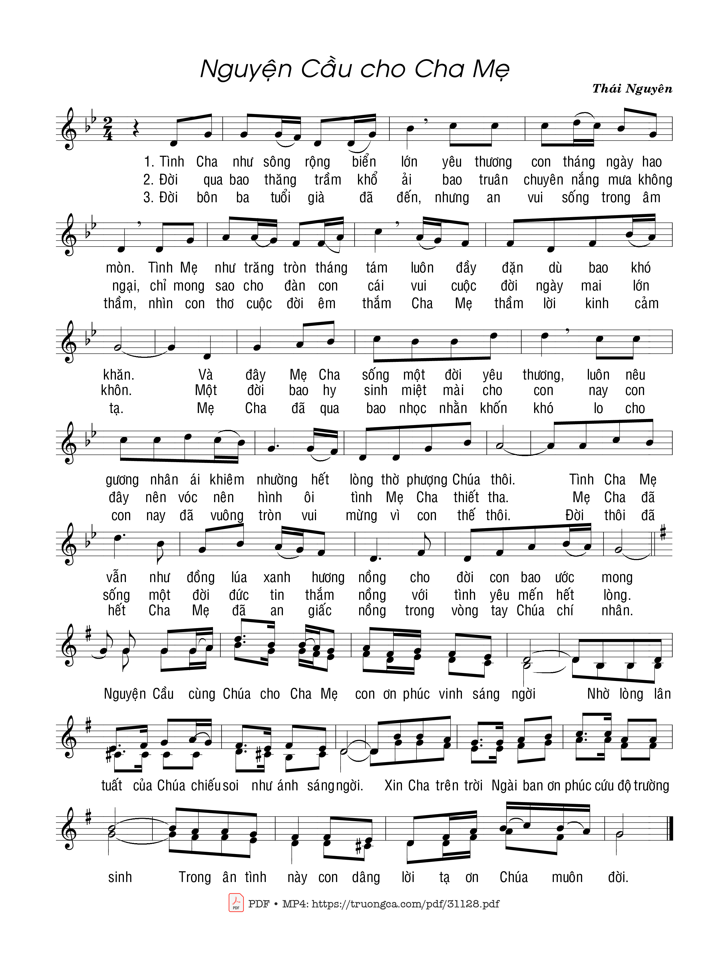 Sheet PDF of Nguyện Cầu Cho Cha Mẹ