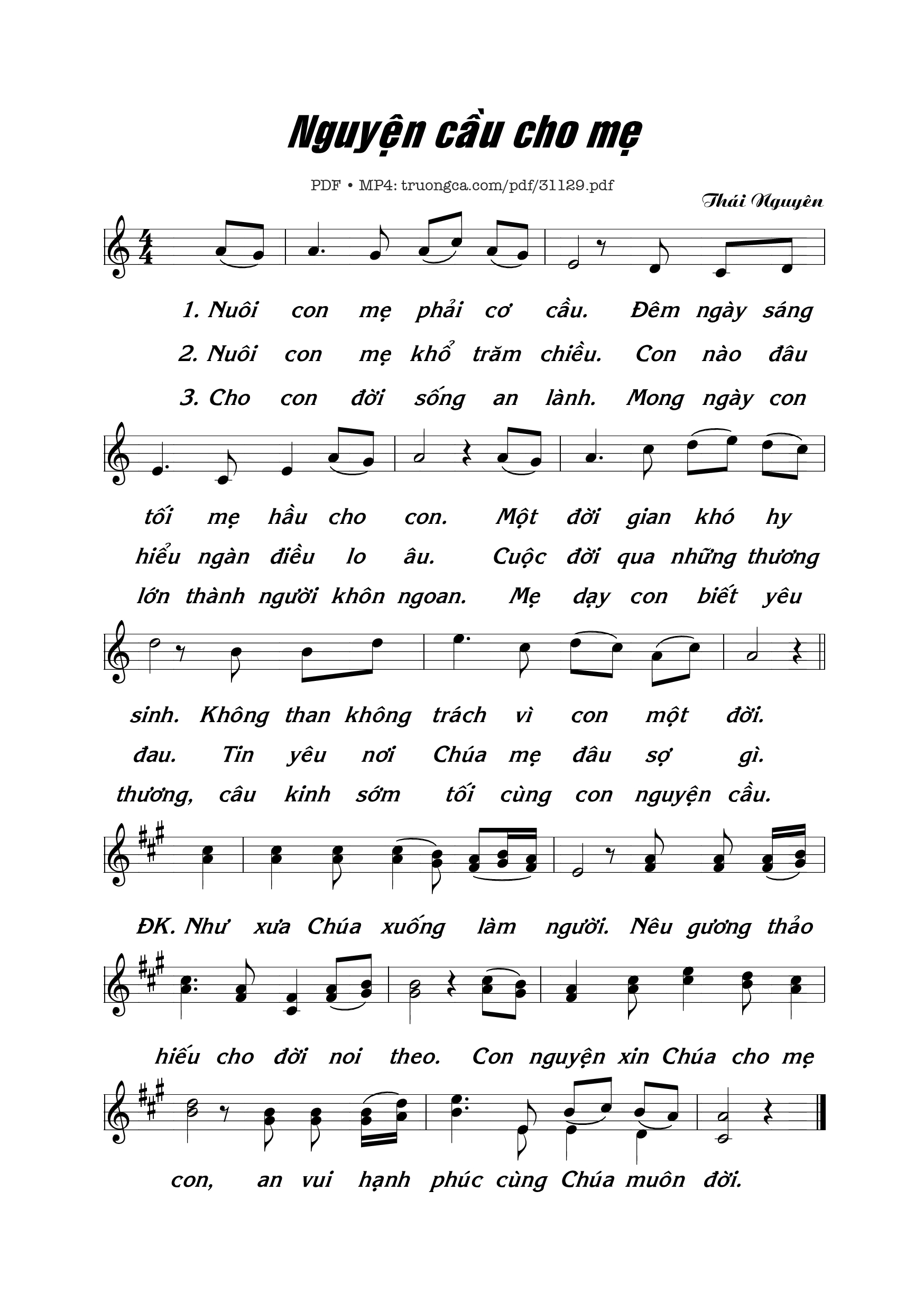 Sheet PDF of Nguyện cầu cho mẹ