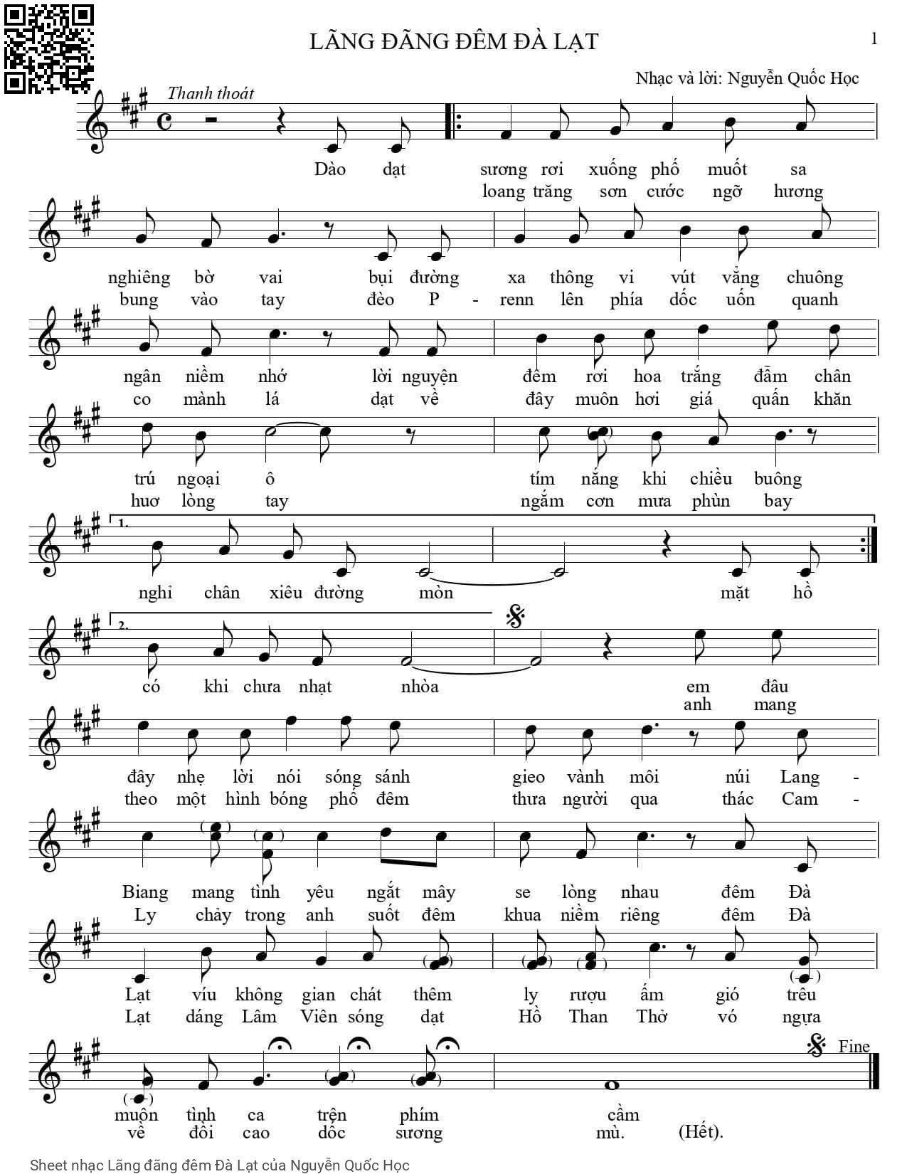 Sheet PDF of Lãng đãng đêm Đà Lạt