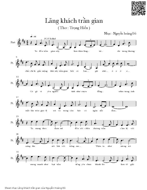Page 1 of Sheet music PDF Lãng khách trần gian - Nguyễn Hoàng Đô