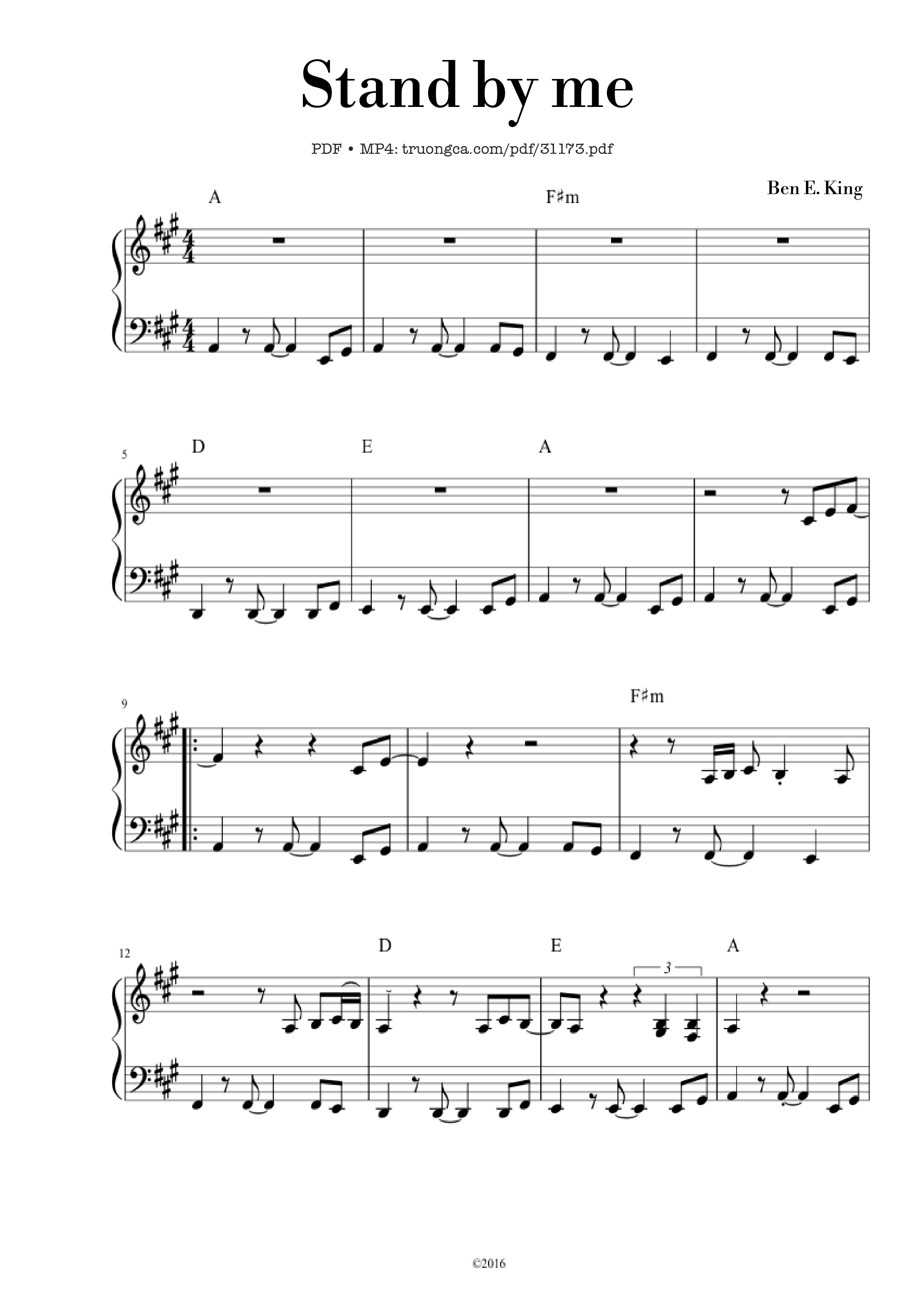 Sheet PDF of Stand by me Piano