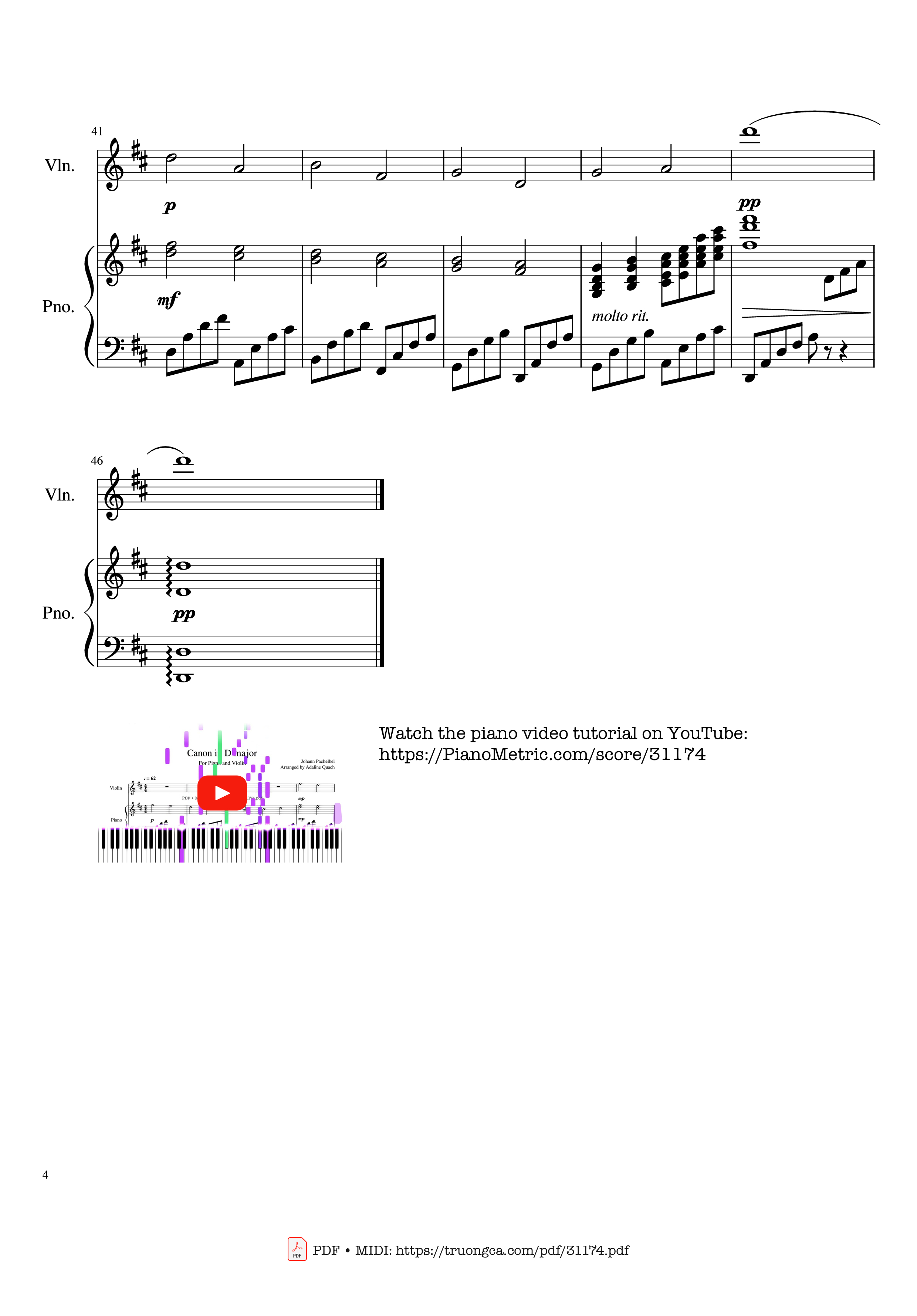 Page 4 of Sheet music PDF Piano Canon in D major Piano Violin - Pachelbel